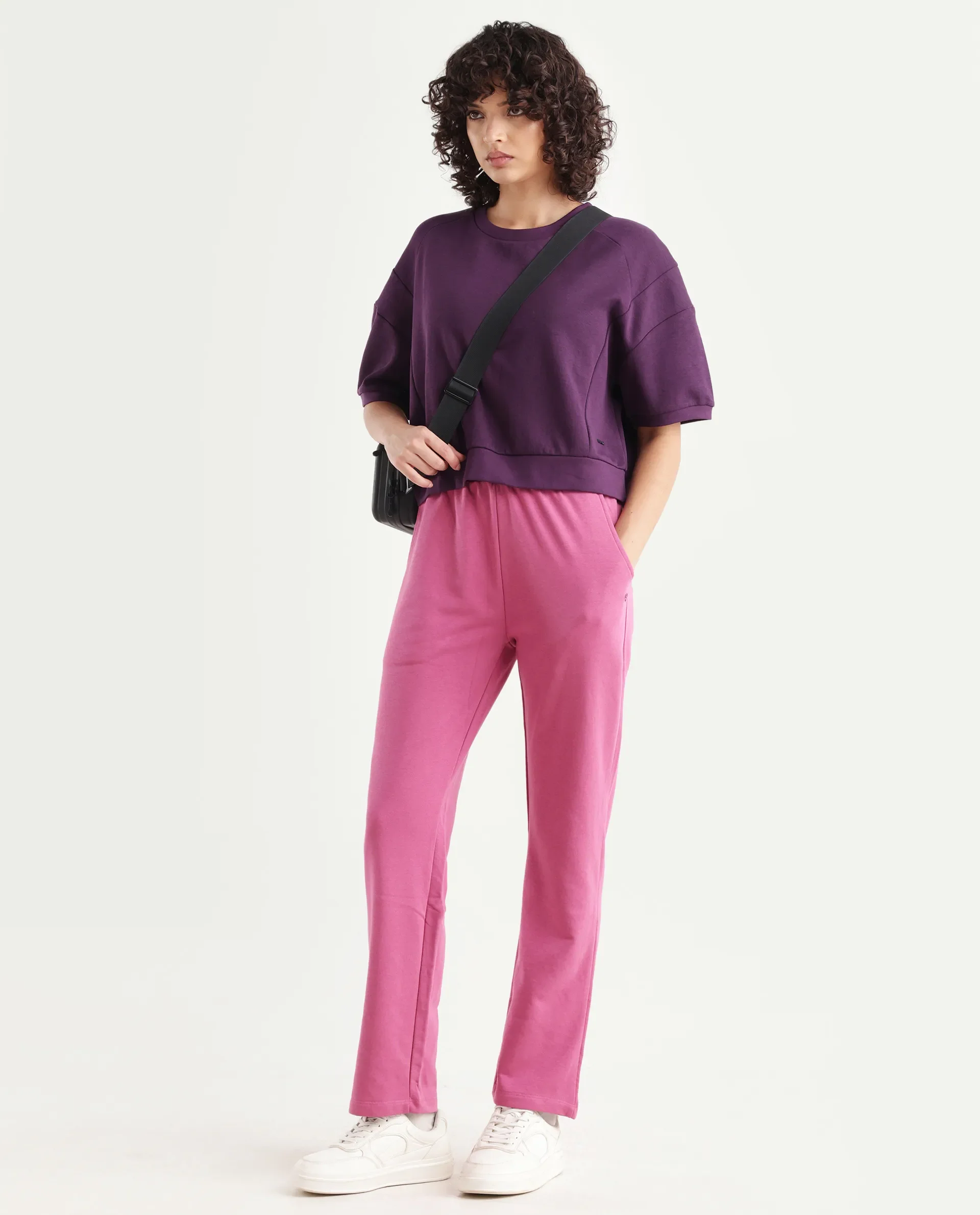 Rareism Women's Ganges Purple Cotton Blend Crew Neck Plain Crop Relaxed Fit Sweatshirt - Image 2