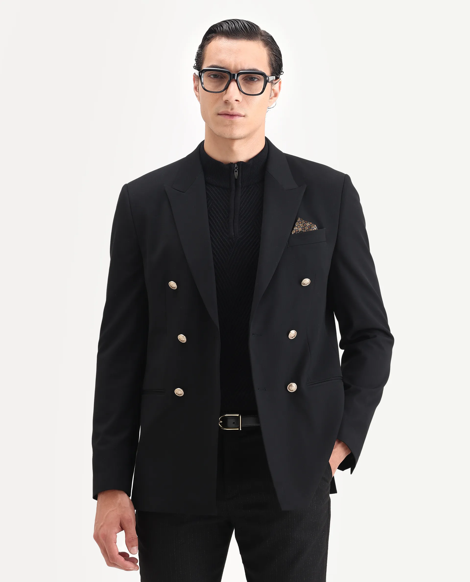 Rare Rabbit Men's Gar Black Polyester Blend Fabric Full Sleeve Lapel Neck Plain Blazer - Image 2