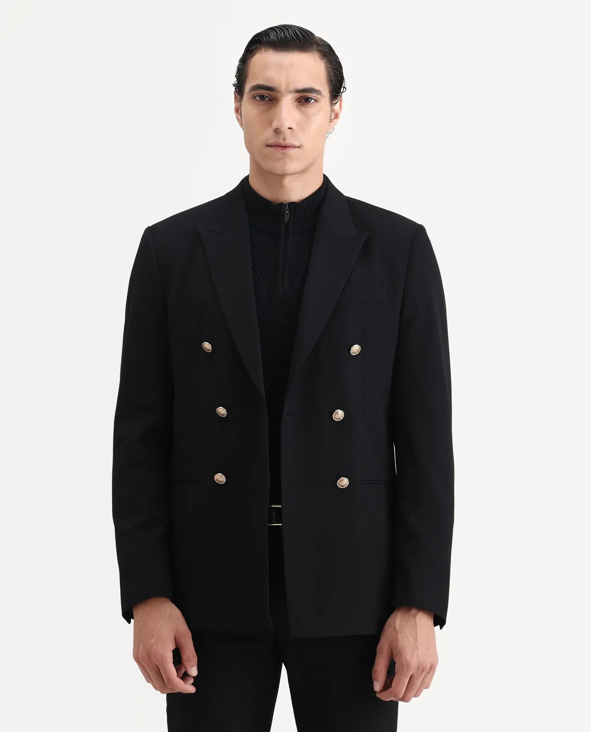 Rare Rabbit Men's Gar Black Polyester Blend Fabric Full Sleeve Lapel Neck Plain Blazer - Image 4