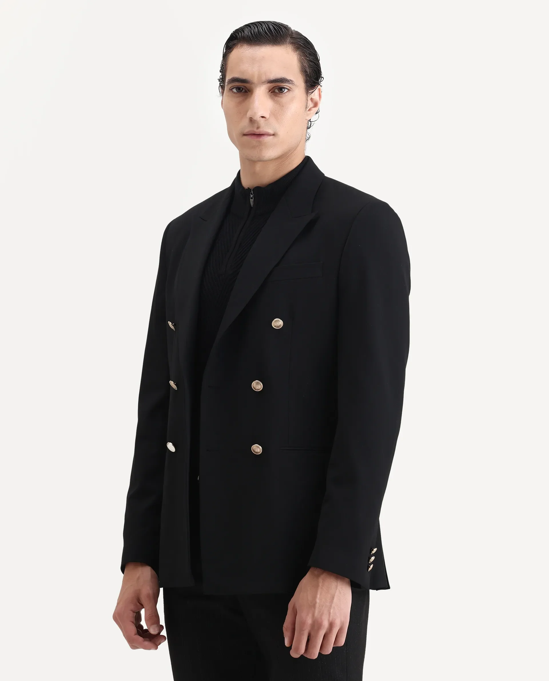 Rare Rabbit Men's Gar Black Polyester Blend Fabric Full Sleeve Lapel Neck Plain Blazer - Image 5