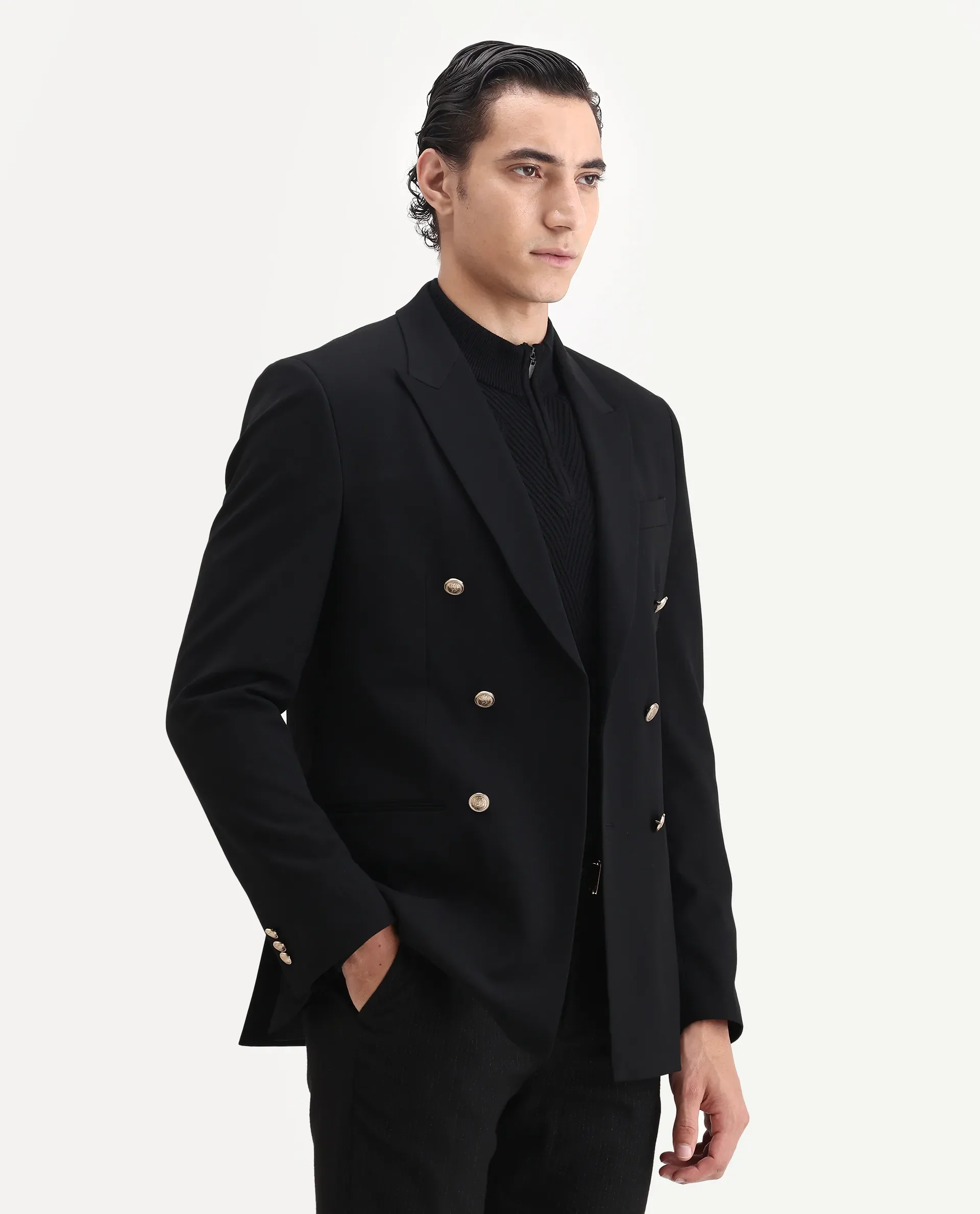 Rare Rabbit Men's Gar Black Polyester Blend Fabric Full Sleeve Lapel Neck Plain Blazer - Image 7