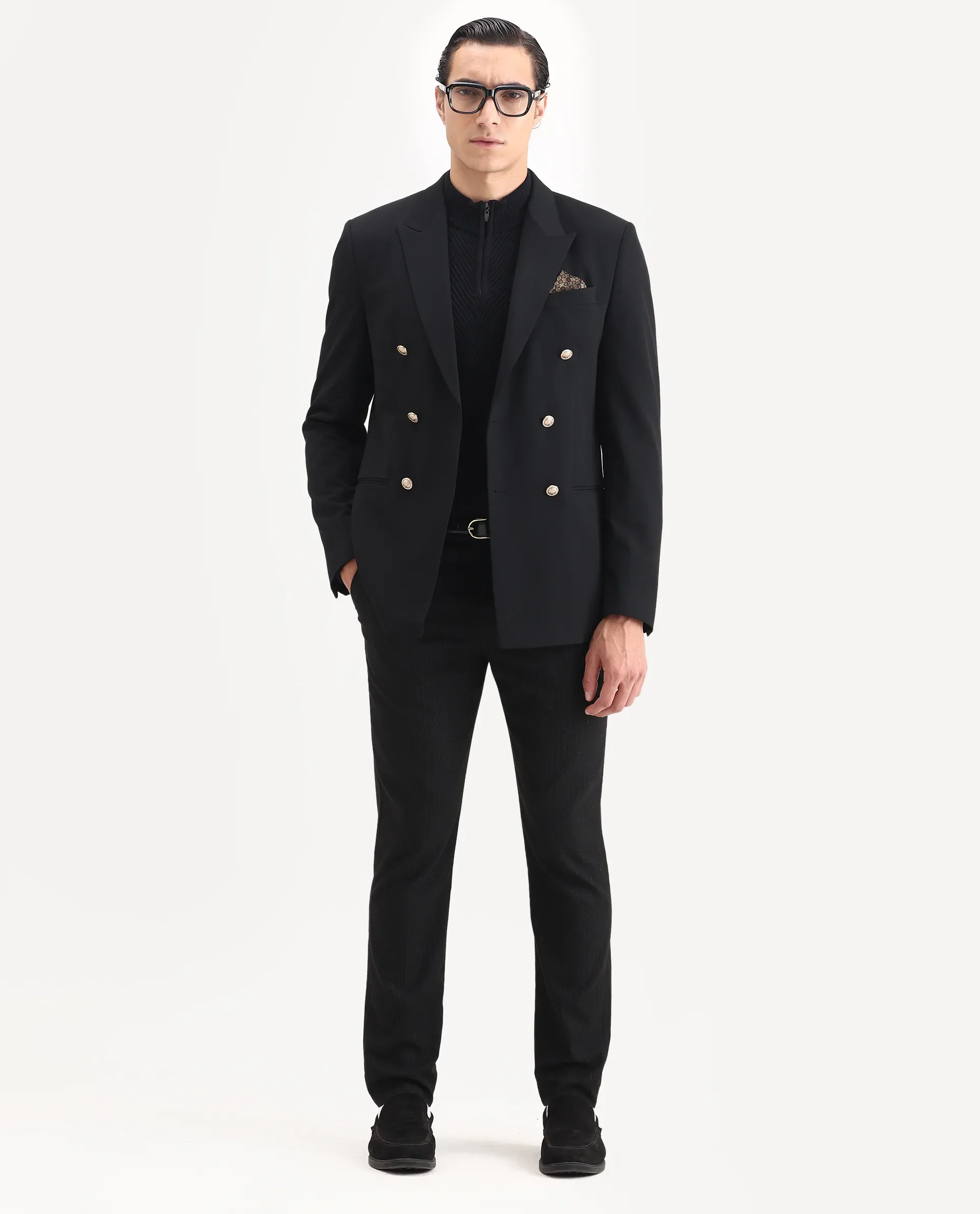 Rare Rabbit Men's Gar Black Polyester Blend Fabric Full Sleeve Lapel Neck Plain Blazer - Image 8