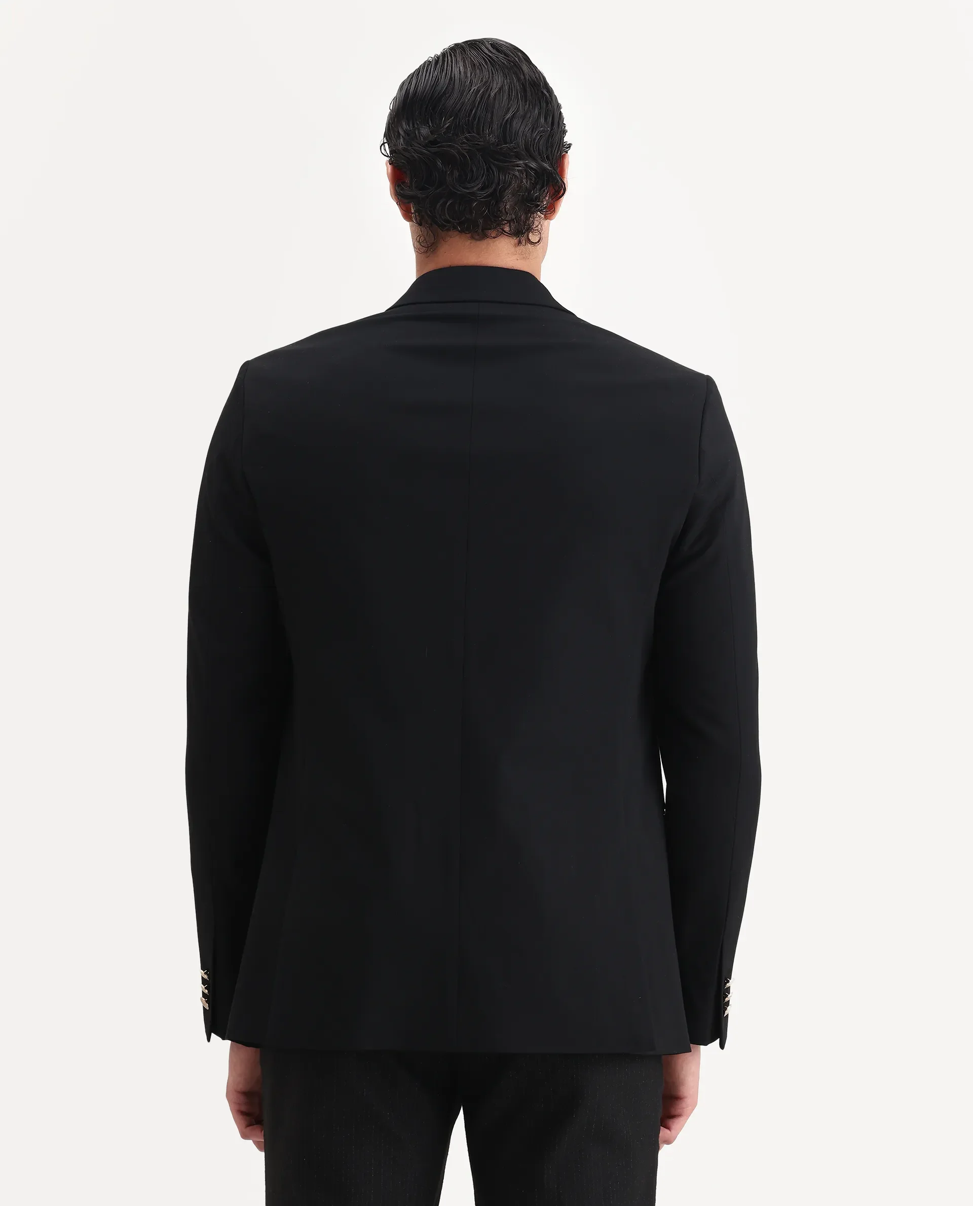 Rare Rabbit Men's Gar Black Polyester Blend Fabric Full Sleeve Lapel Neck Plain Blazer - Image 9