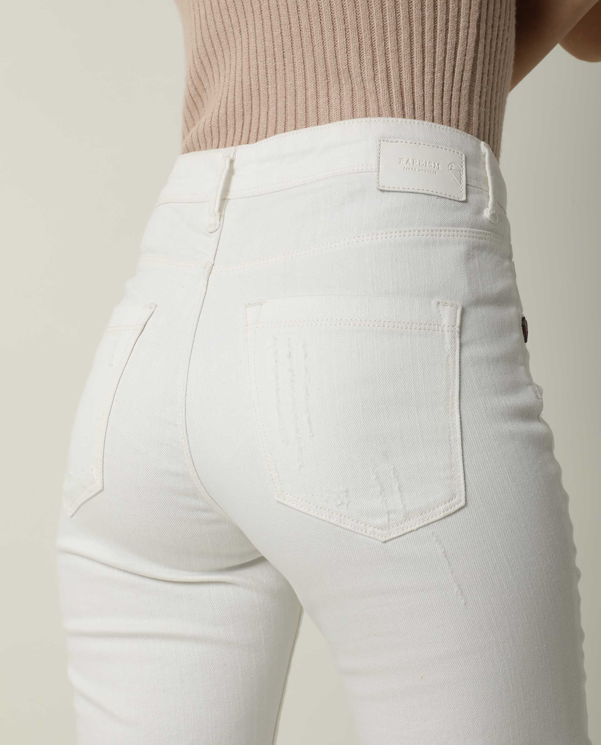 Rareism Women's Gara White Cotton Plain Ankle Length Tailored Jeans - Image 10