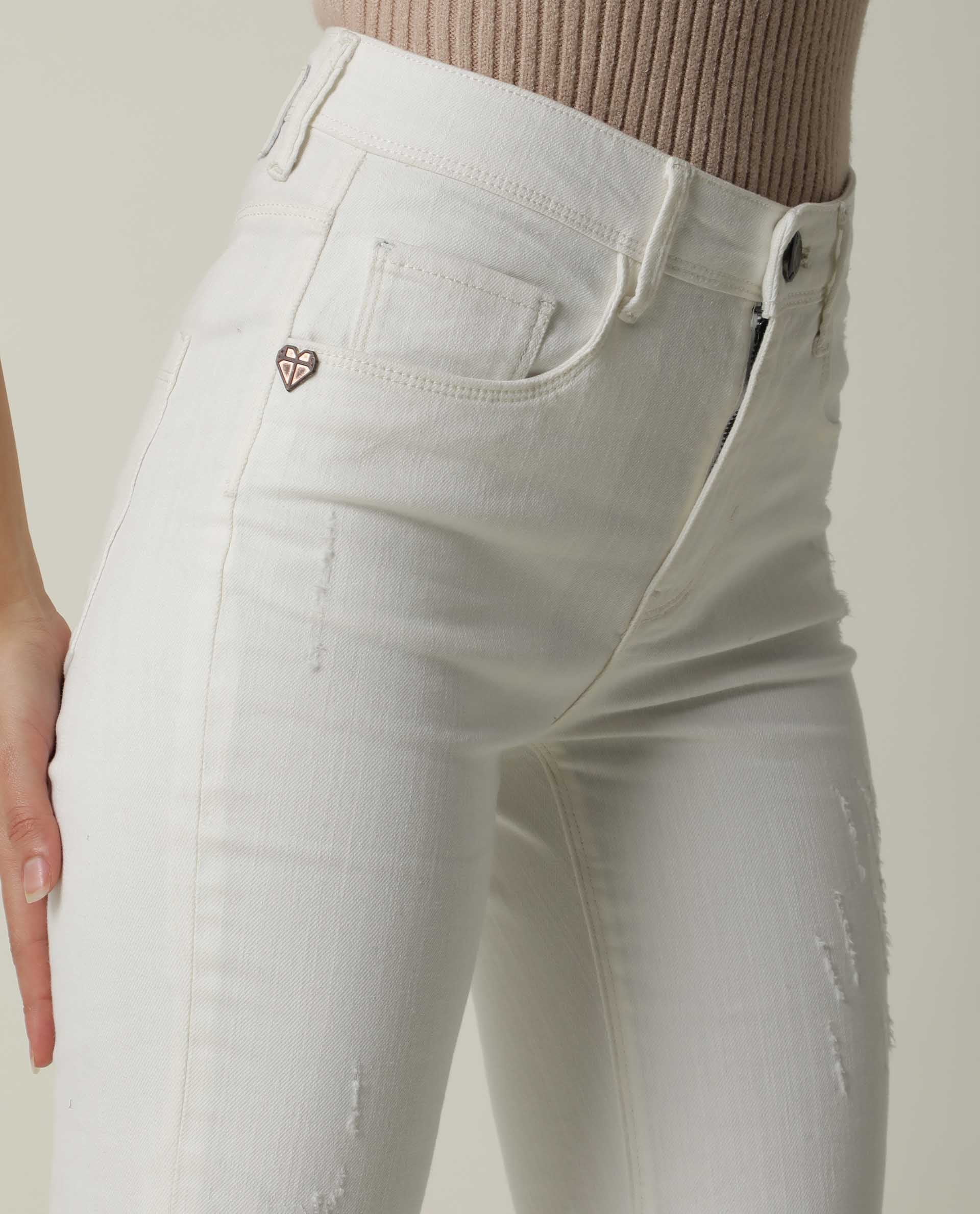 Rareism Women's Gara White Cotton Plain Ankle Length Tailored Jeans - Image 4