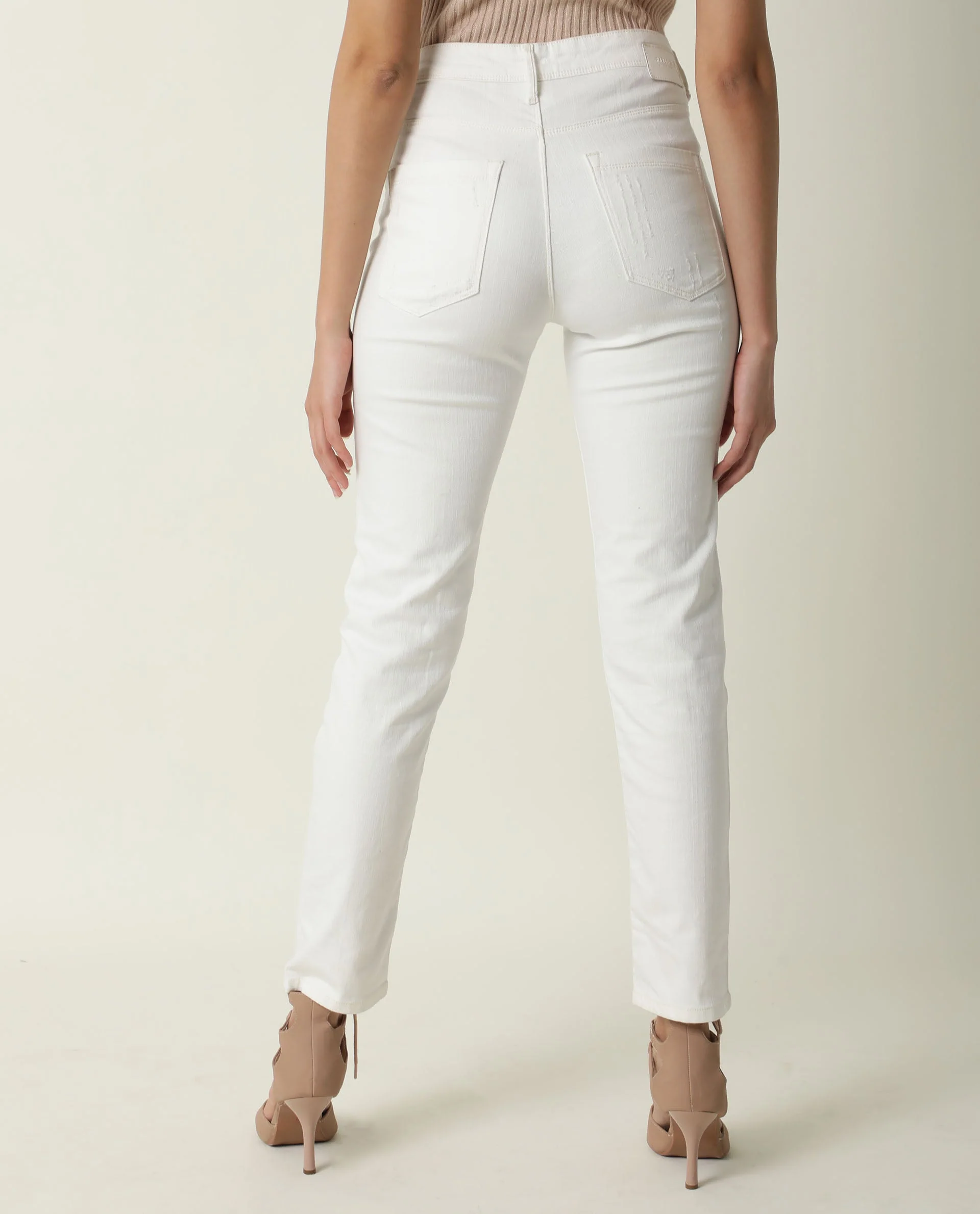 Rareism Women's Gara White Cotton Plain Ankle Length Tailored Jeans - Image 8