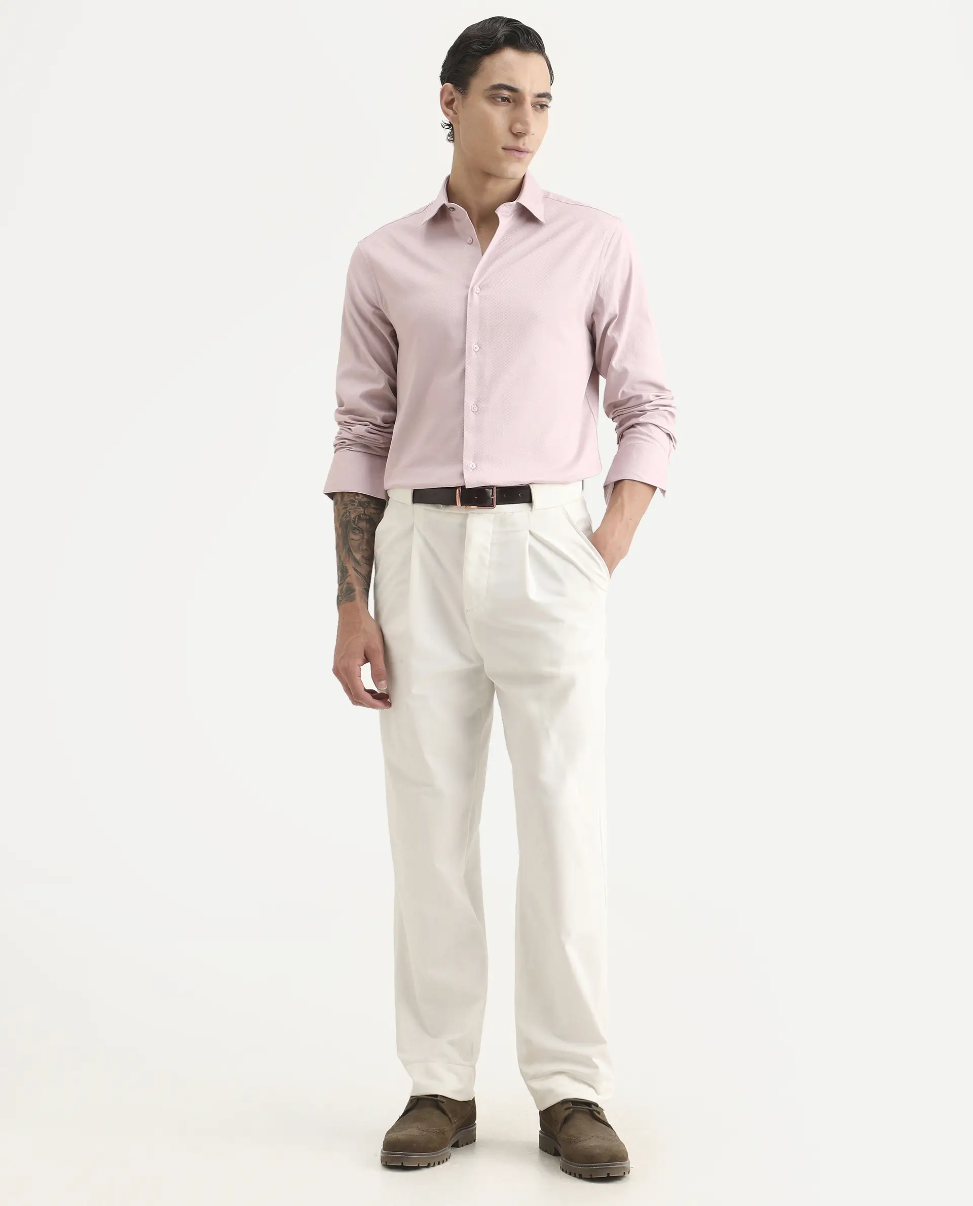 Rare Rabbit Men's Garahs Light Pink Cotton Blend Fabric Half Sleeve Regular Fit Shirt - Image 2