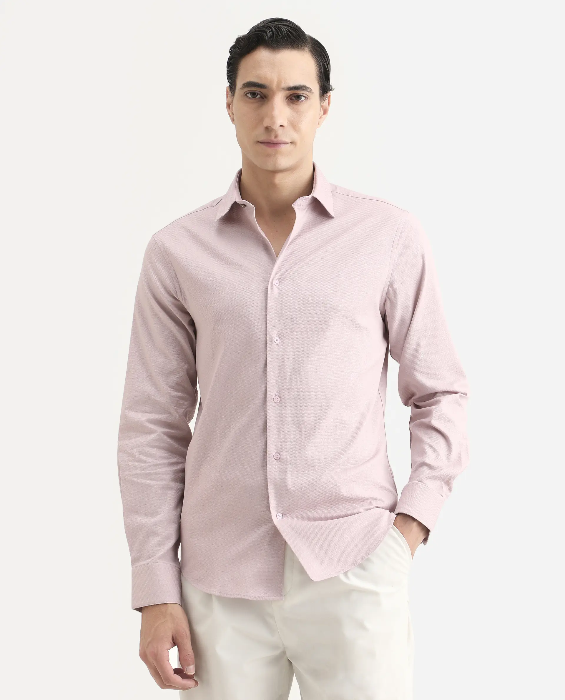 Rare Rabbit Men's Garahs Light Pink Cotton Blend Fabric Half Sleeve Regular Fit Shirt - Image 4