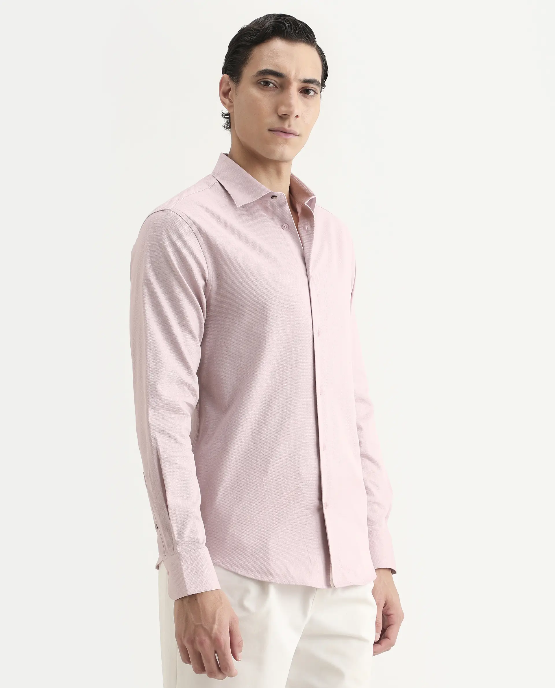 Rare Rabbit Men's Garahs Light Pink Cotton Blend Fabric Half Sleeve Regular Fit Shirt - Image 5