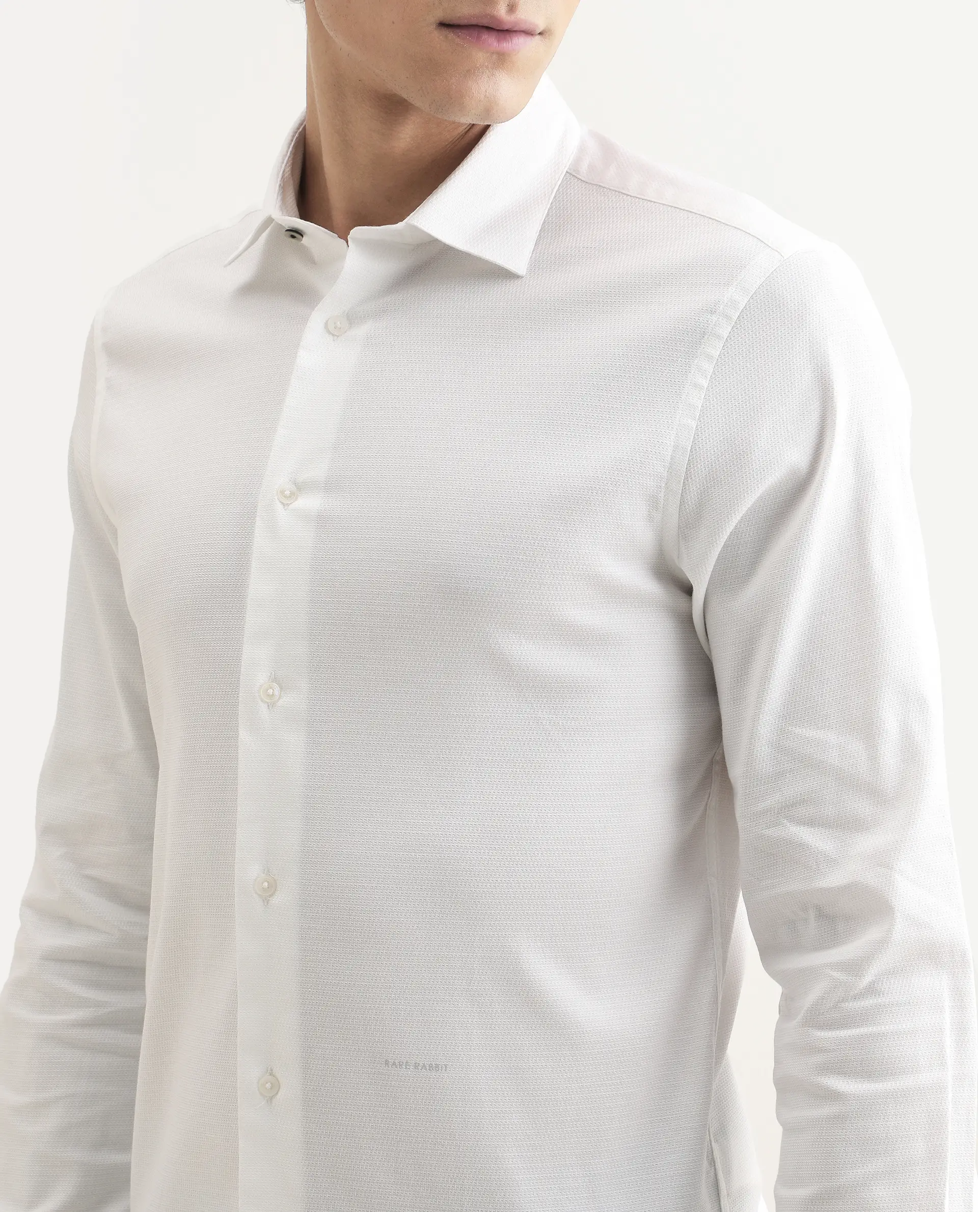 Rare Rabbit Men's Garahs White Cotton Blend Fabric Full Sleeve Regular Fit Plain Shirt - Image 3