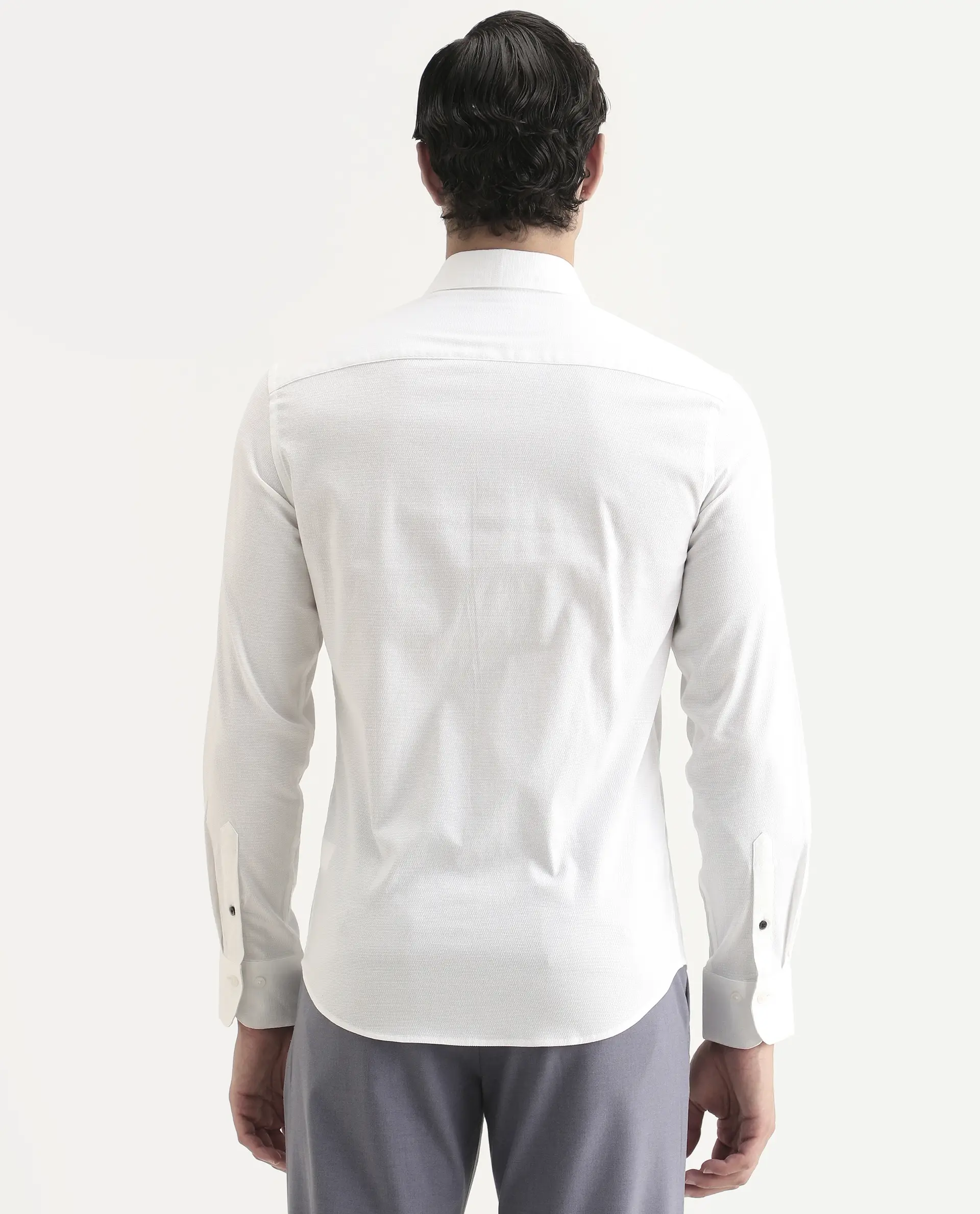 Rare Rabbit Men's Garahs White Cotton Blend Fabric Full Sleeve Regular Fit Plain Shirt - Image 7