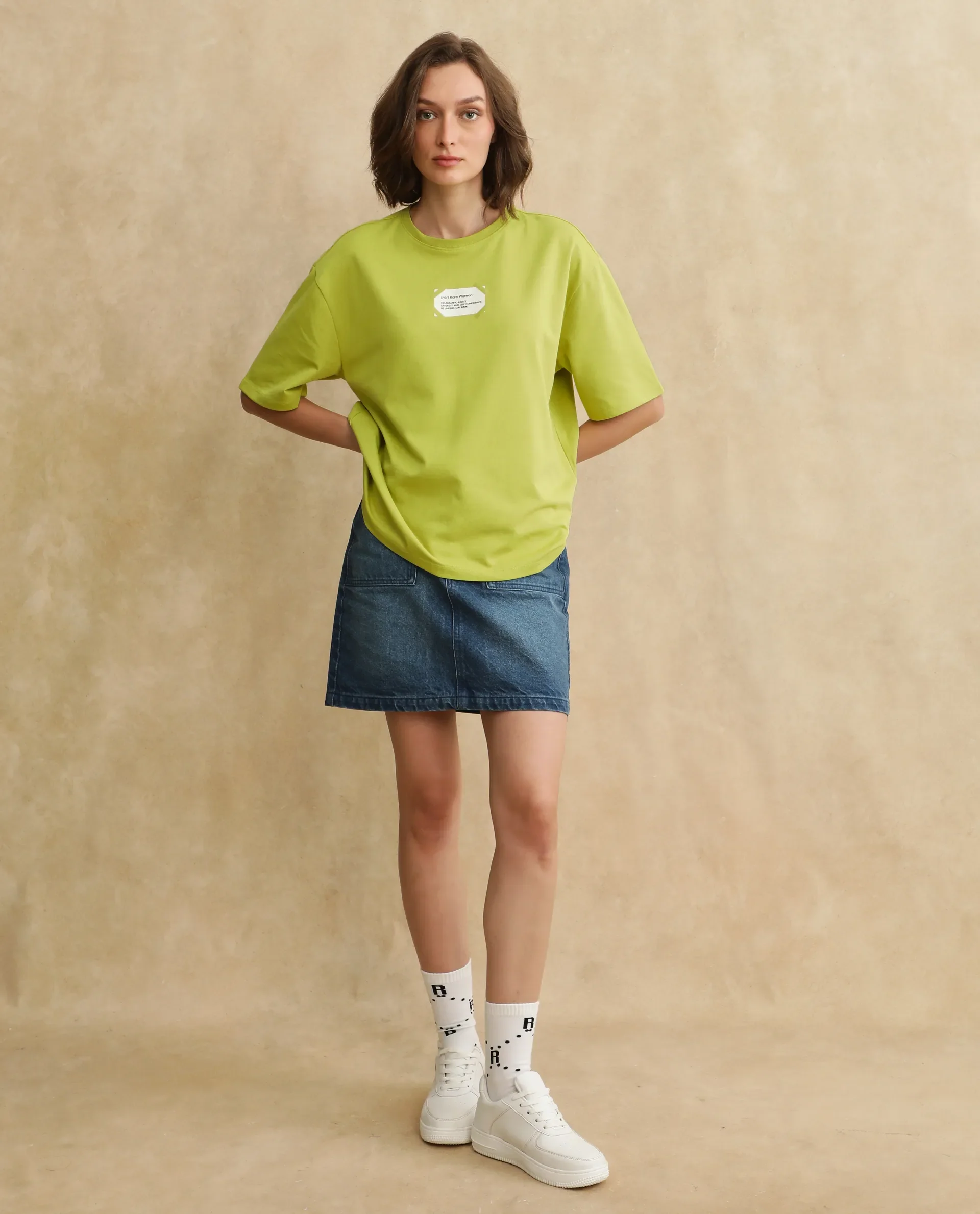 Rareism Women's Gare Flouroscent Green Polyester Blend Crew Neck Graphic Print Oversized T-Shirt - Image 12
