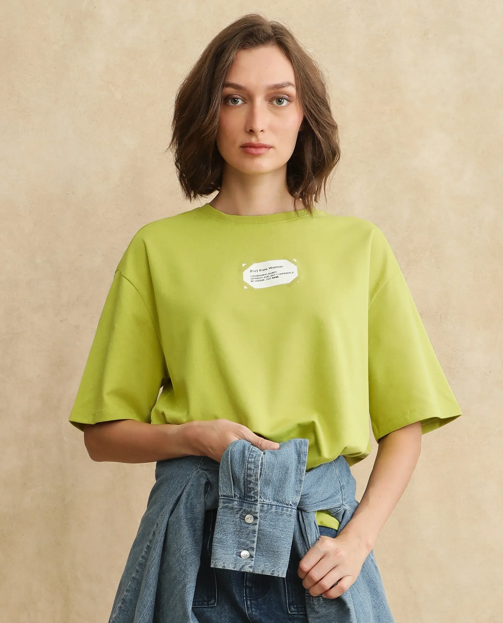 Rareism Women's Gare Flouroscent Green Polyester Blend Crew Neck Graphic Print Oversized T-Shirt - Image 2