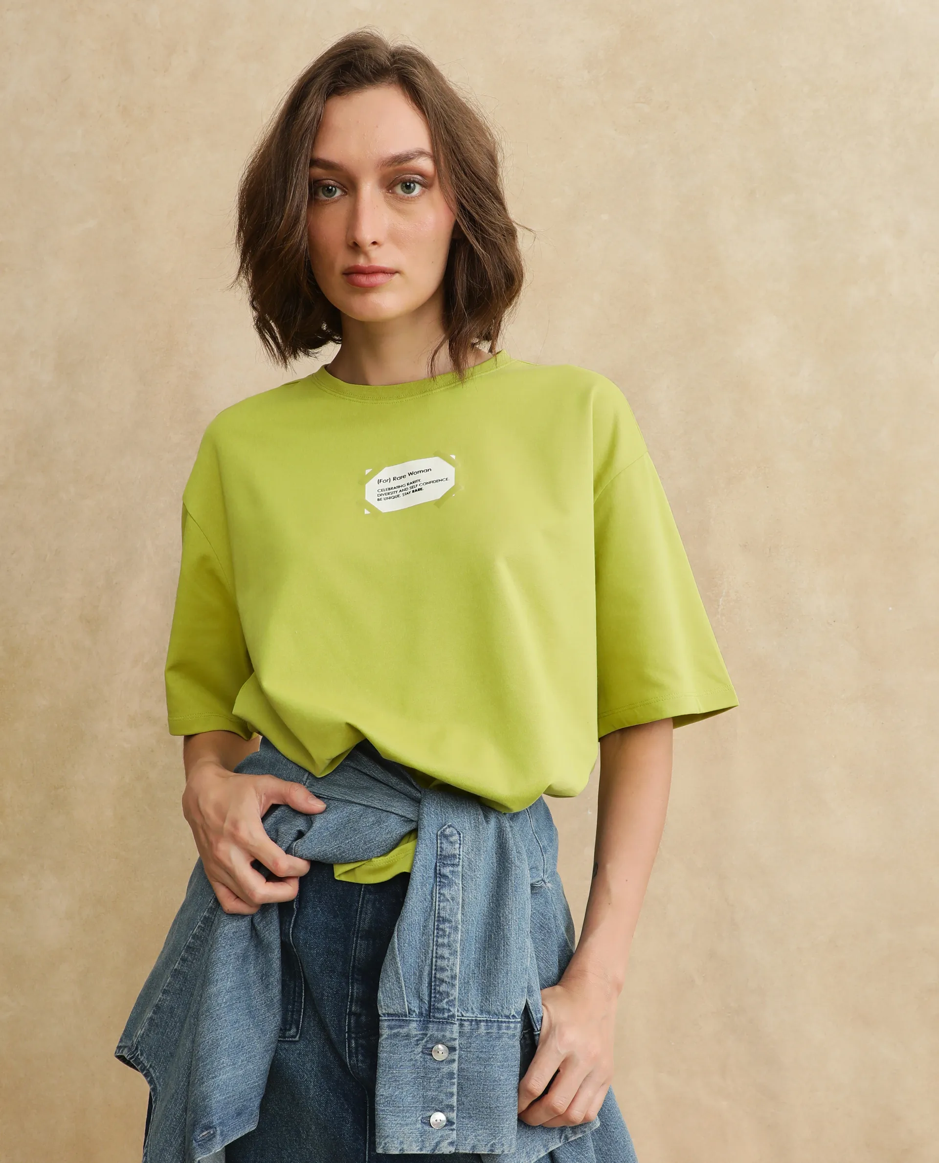 Rareism Women's Gare Flouroscent Green Polyester Blend Crew Neck Graphic Print Oversized T-Shirt - Image 4