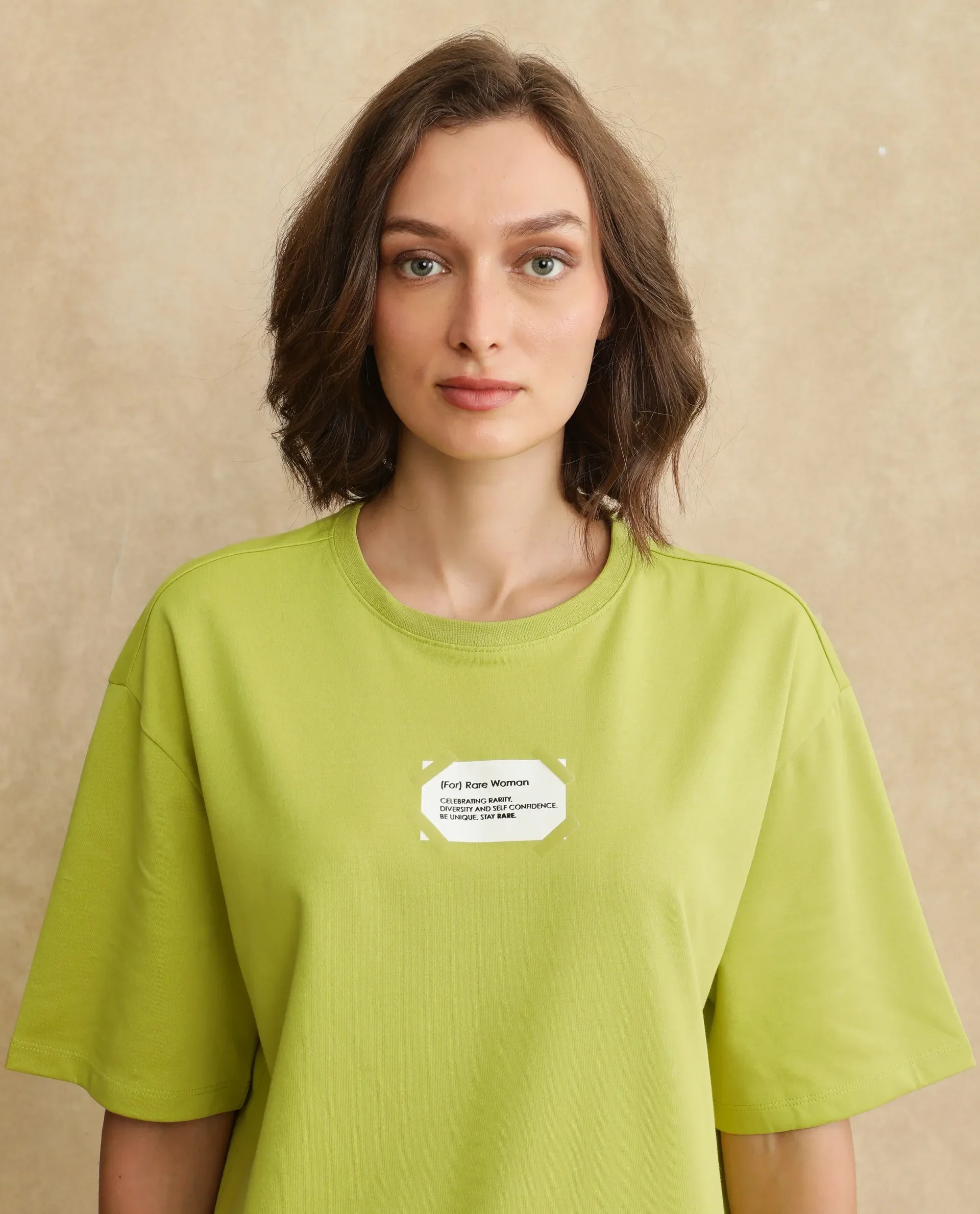 Rareism Women's Gare Flouroscent Green Polyester Blend Crew Neck Graphic Print Oversized T-Shirt - Image 5