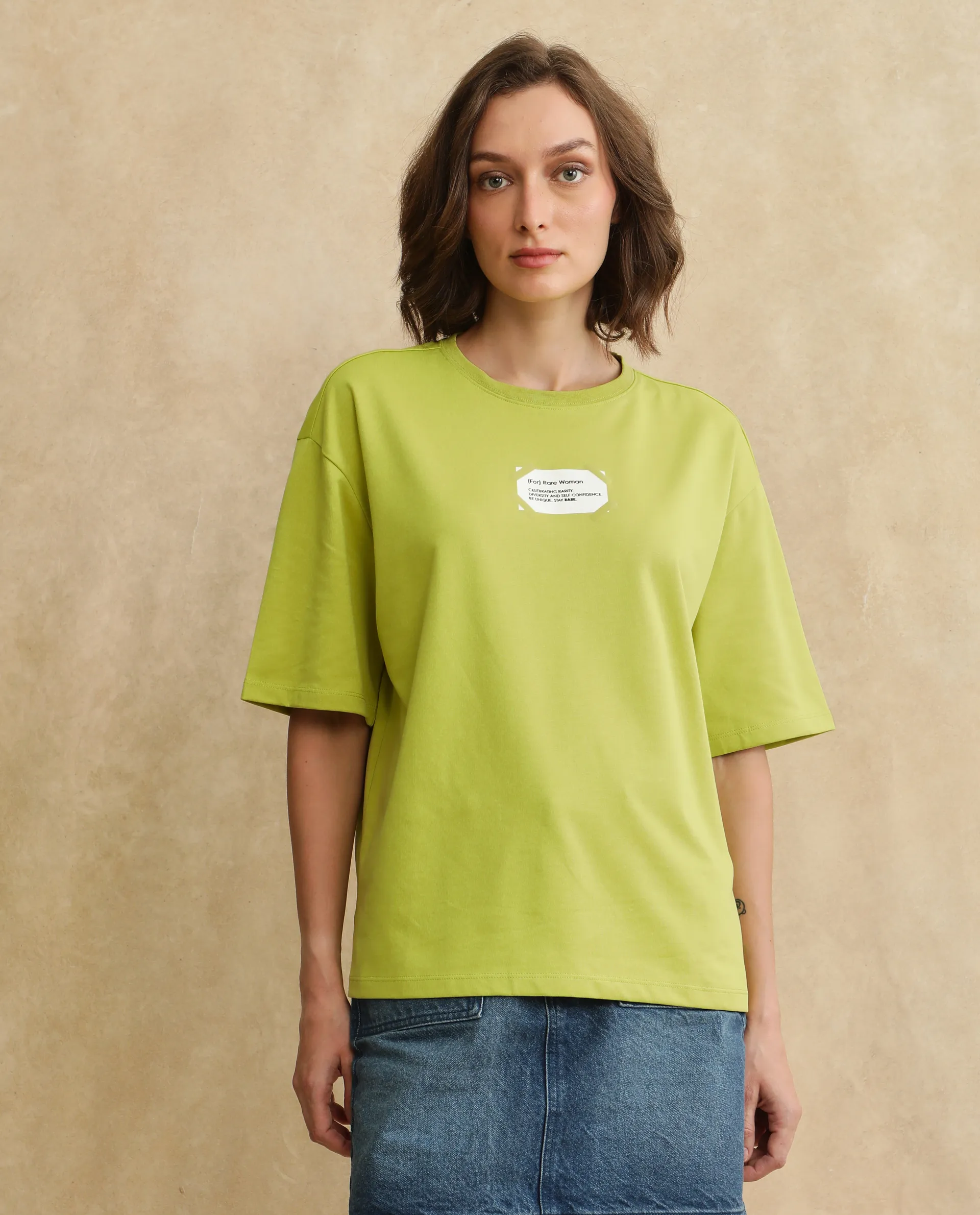 Rareism Women's Gare Flouroscent Green Polyester Blend Crew Neck Graphic Print Oversized T-Shirt - Image 7