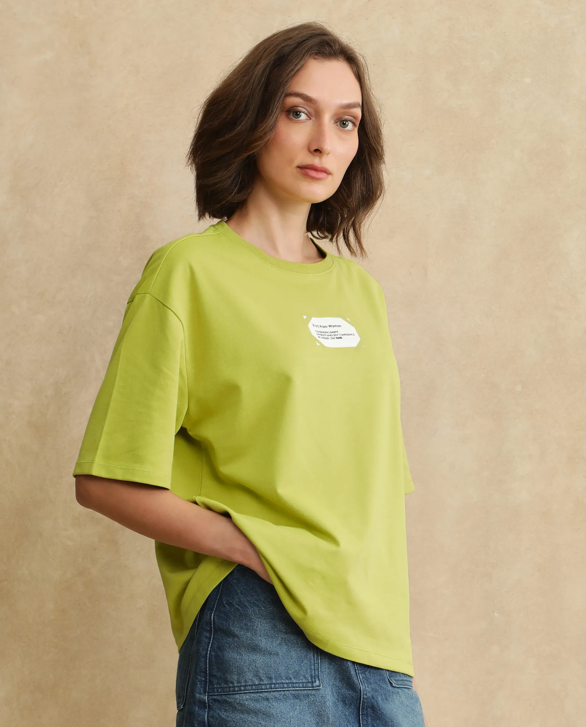 Rareism Women's Gare Flouroscent Green Polyester Blend Crew Neck Graphic Print Oversized T-Shirt - Image 8