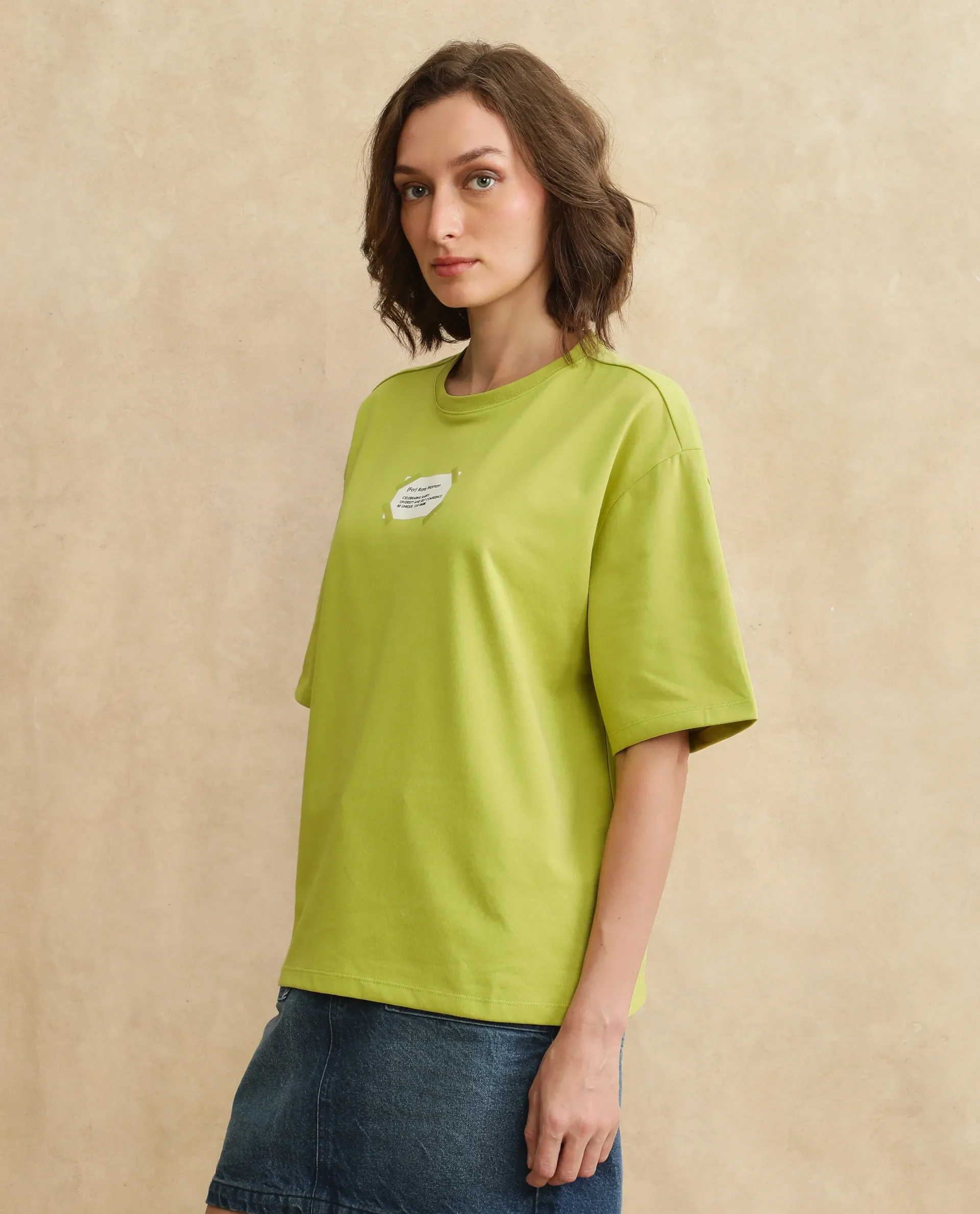 Rareism Women's Gare Flouroscent Green Polyester Blend Crew Neck Graphic Print Oversized T-Shirt - Image 9