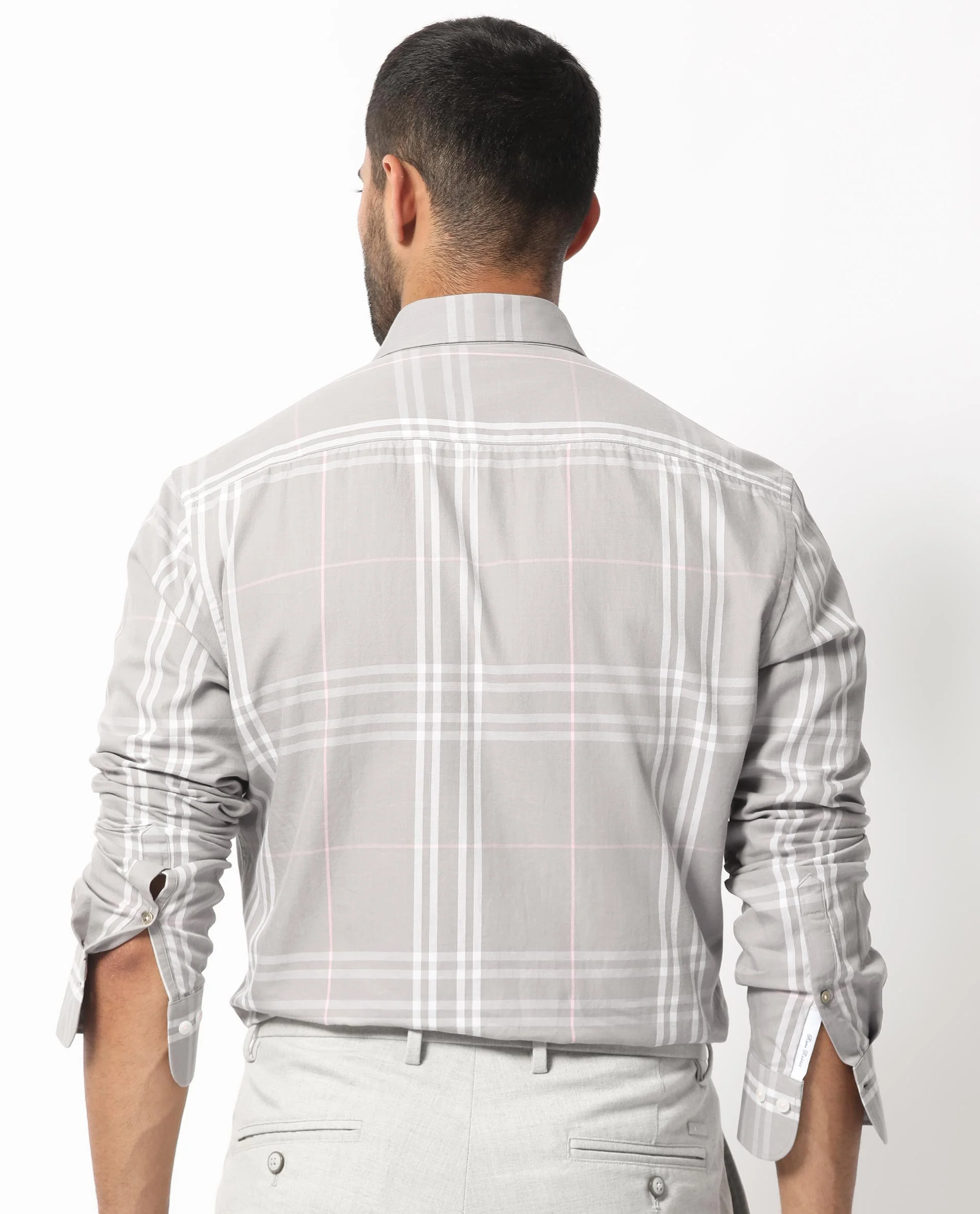 Rare Rabbit Men's Garet Grey Cotton Checked Print Regular Fit Full Sleeve Collared Shirt - Image 9