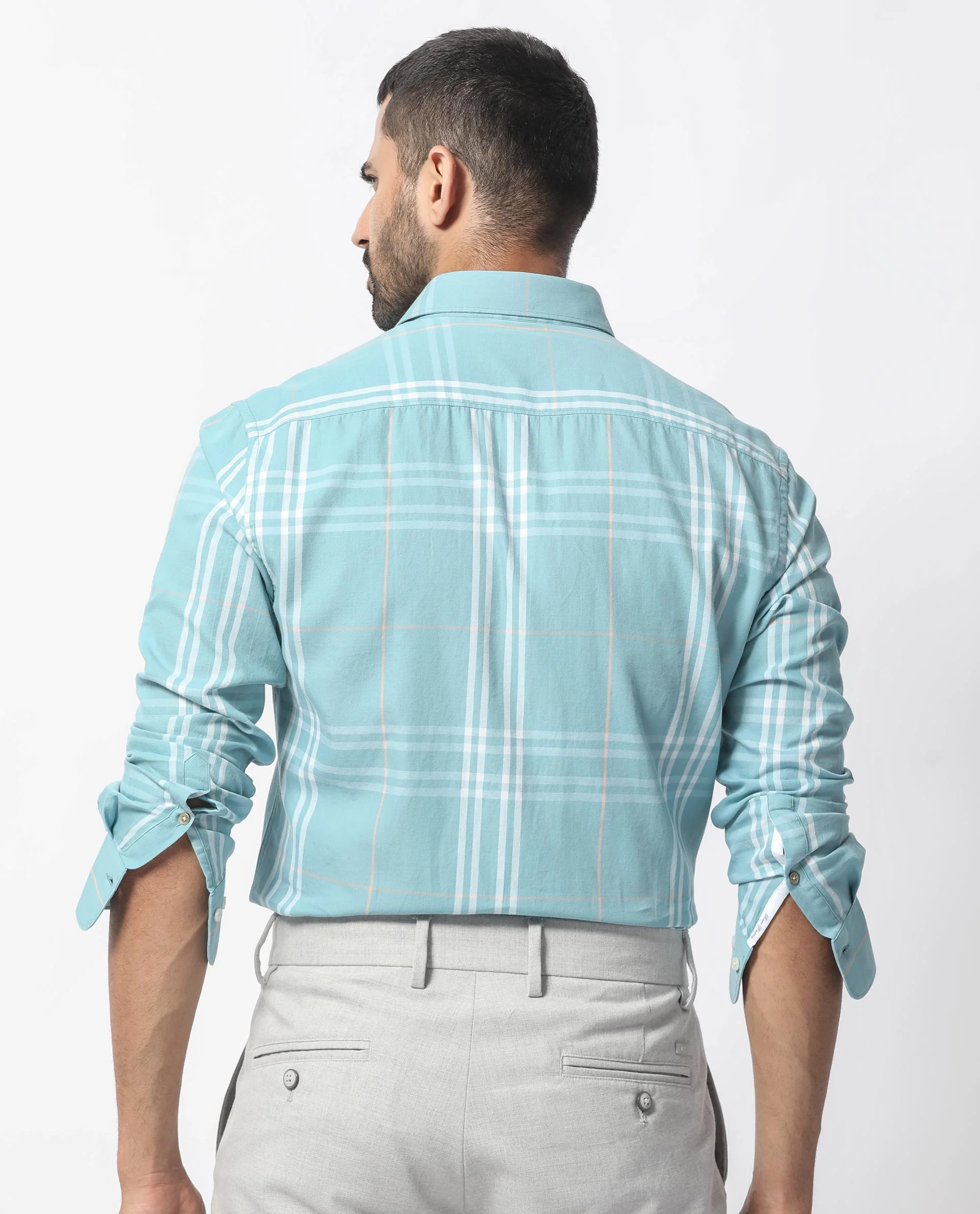 Rare Rabbit Men's Garet Turq Cotton Checked Print Regular Fit Full Sleeve Collared Shirt - Image 8