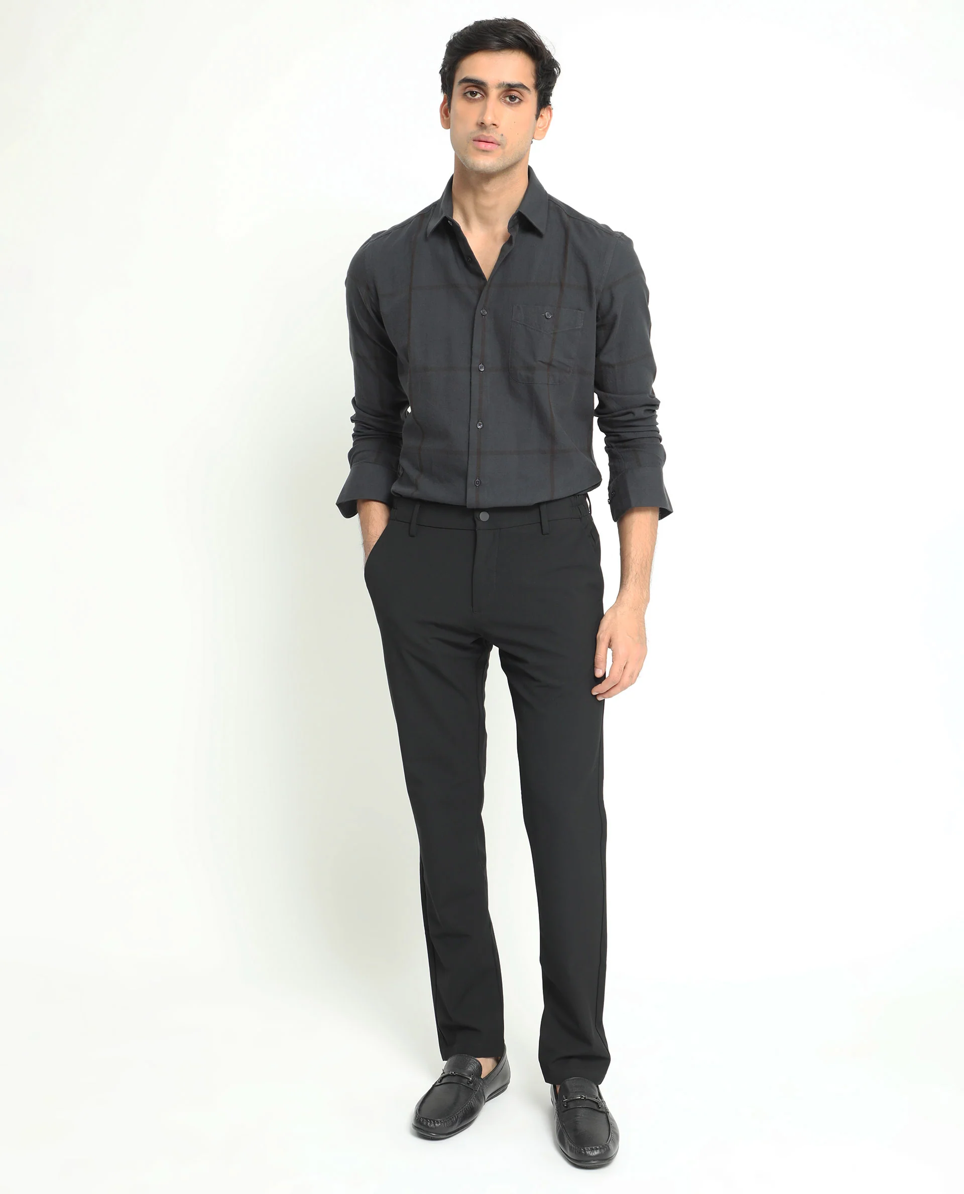 Rare Rabbit Men's Garteh Petrol Cotton Checked Print Regular Fit Full Sleeve Collared Shirt - Image 2