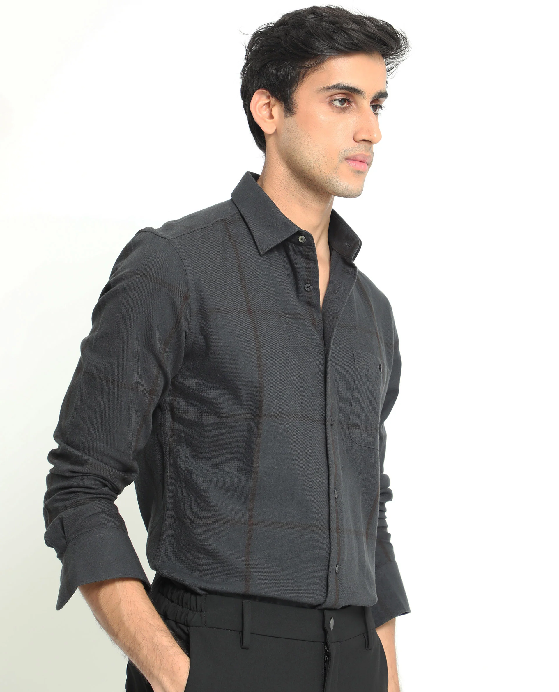 Rare Rabbit Men's Garteh Petrol Cotton Checked Print Regular Fit Full Sleeve Collared Shirt - Image 3