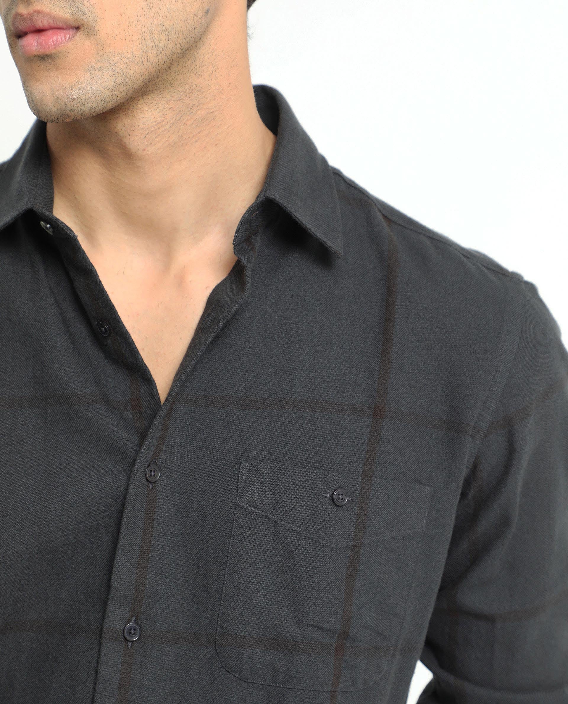 Rare Rabbit Men's Garteh Petrol Cotton Checked Print Regular Fit Full Sleeve Collared Shirt - Image 5
