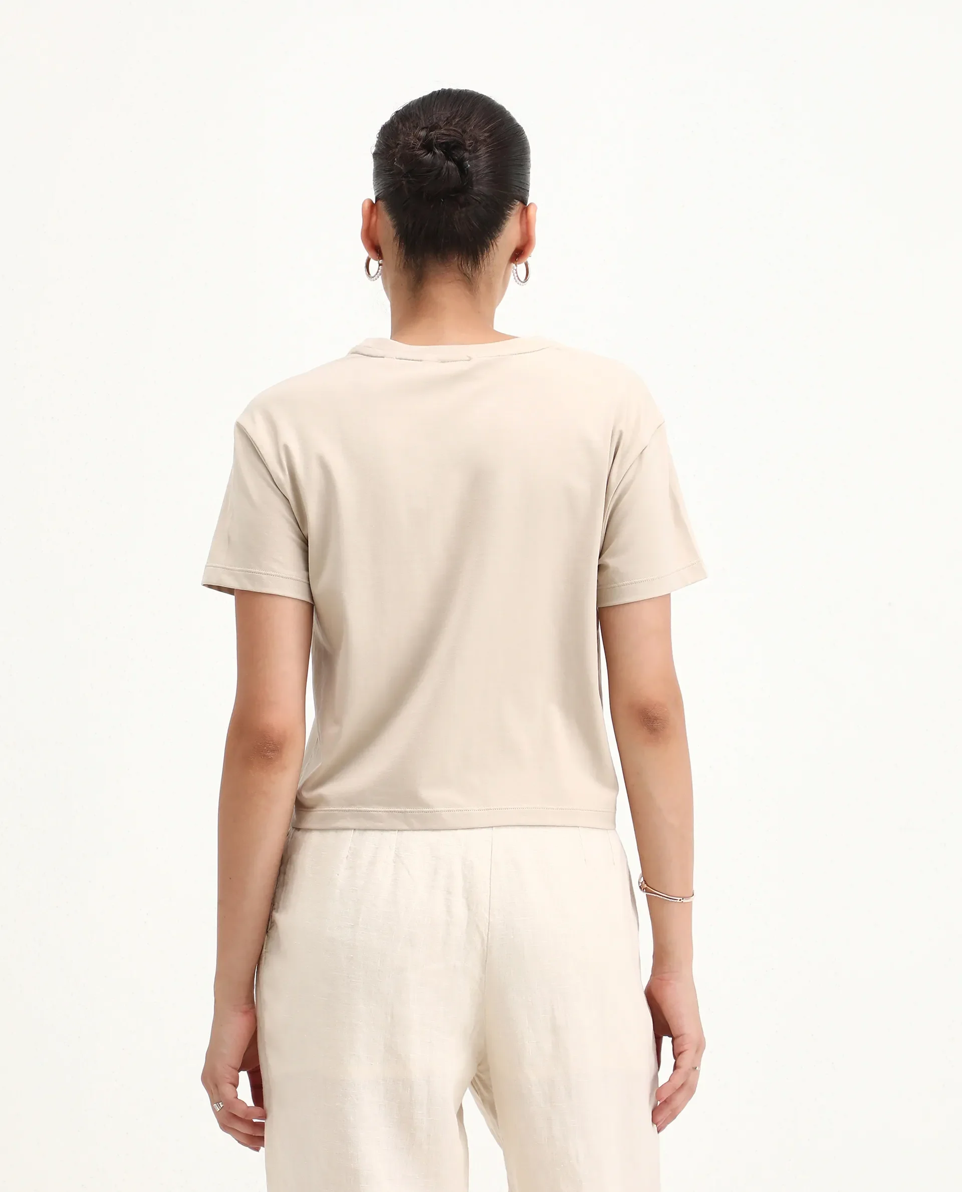 Rareism Women's Garn Beige Cotton Blend Crew Neck Regular Fit T-Shirt - Image 2