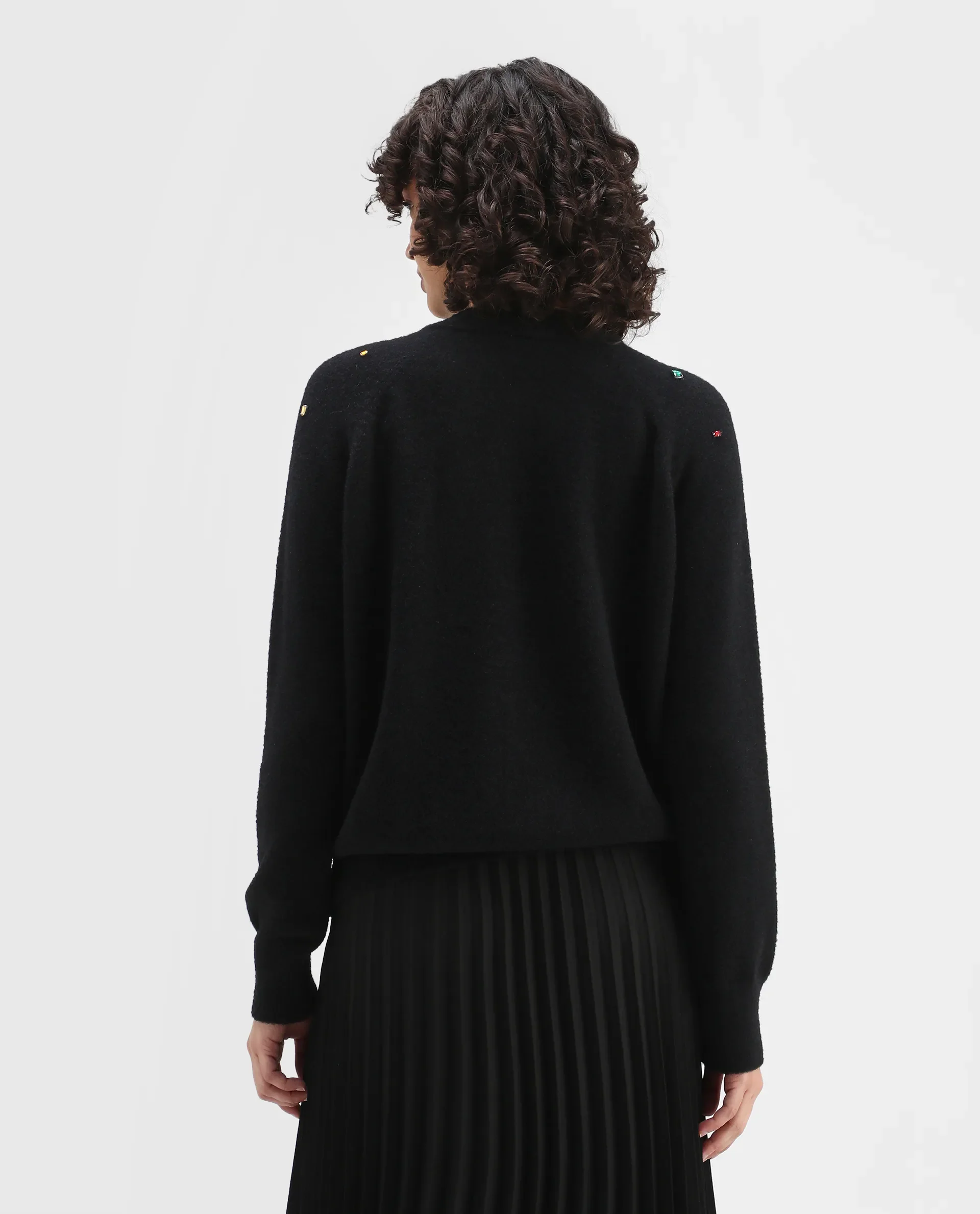 Rareism Women's Garnet Black Nylon Crew Neck Relaxed Fit Sweater - Image 7