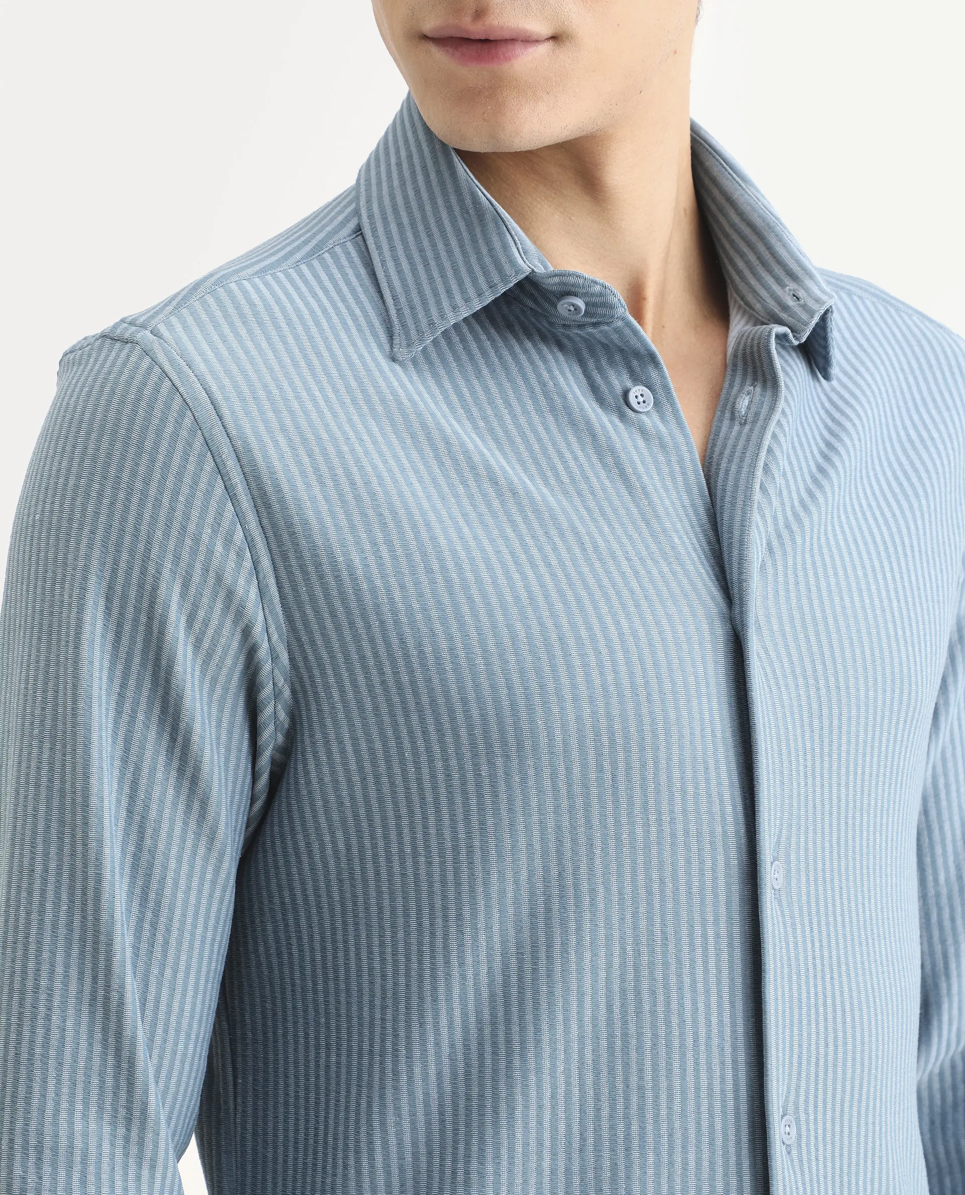 Rare Rabbit Men's Garo Blue Cotton Fabric Full Sleeve Spread Collar Regular Fit Striped Shirt - Image 3