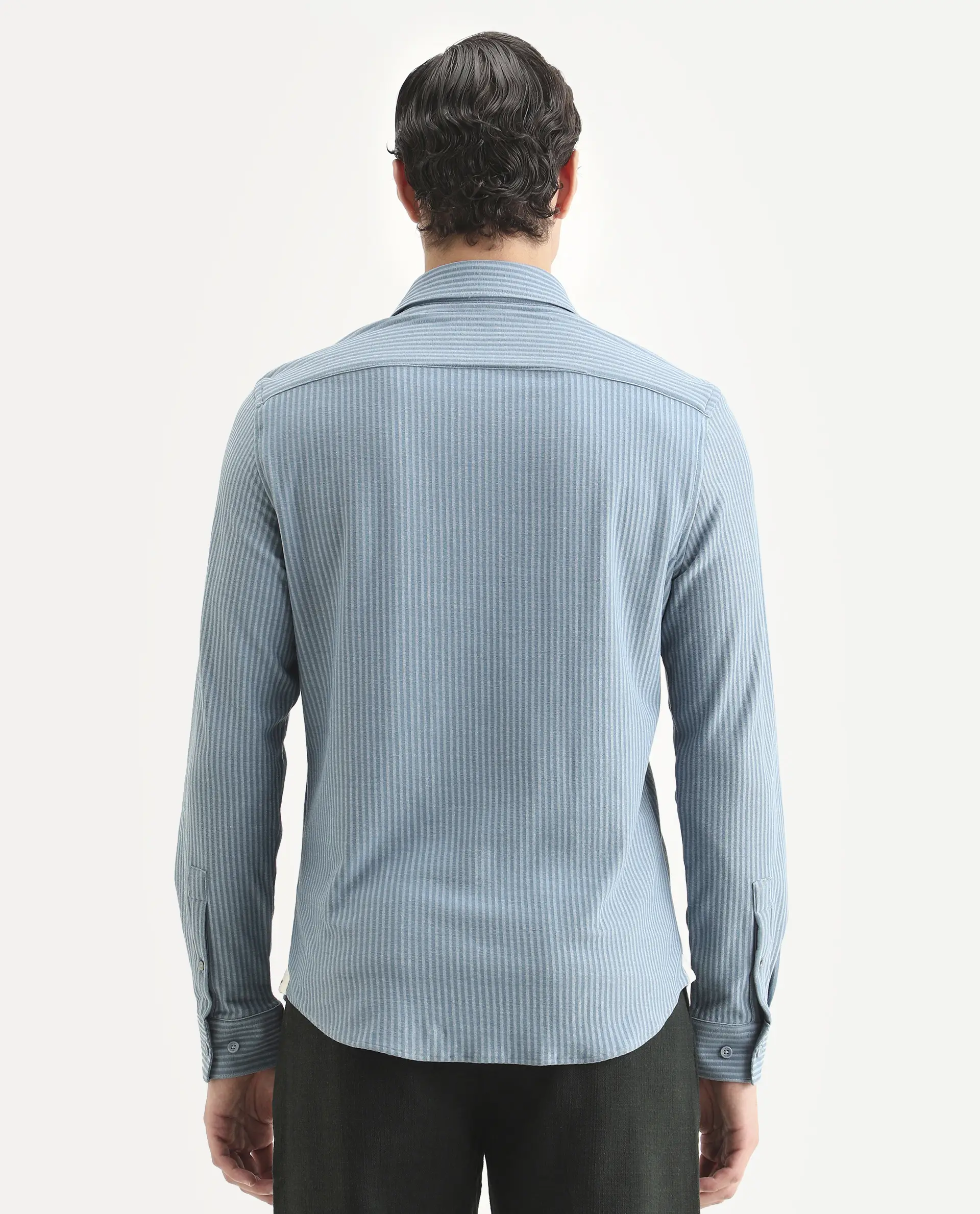Rare Rabbit Men's Garo Blue Cotton Fabric Full Sleeve Spread Collar Regular Fit Striped Shirt - Image 8