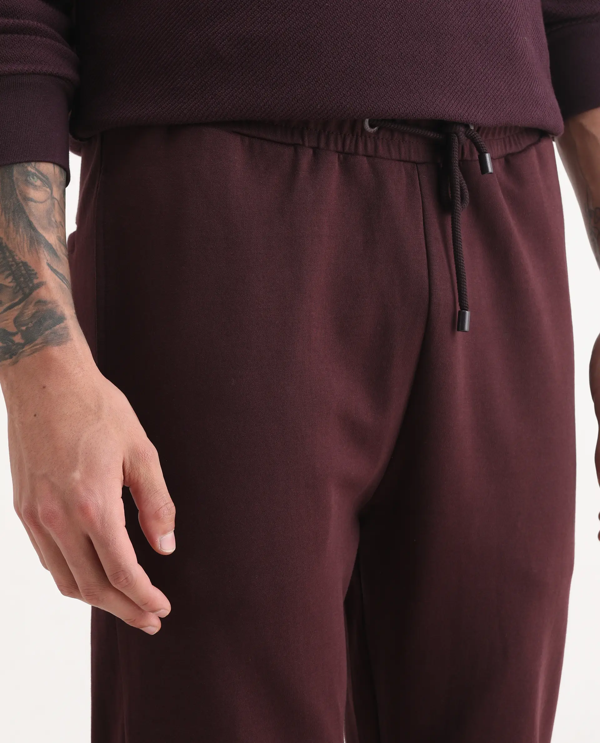 Rare Rabbit Men's Garon-B Dark Maroon Cotton Blend Fabric Regular Fit Plain Track Pant - Image 3