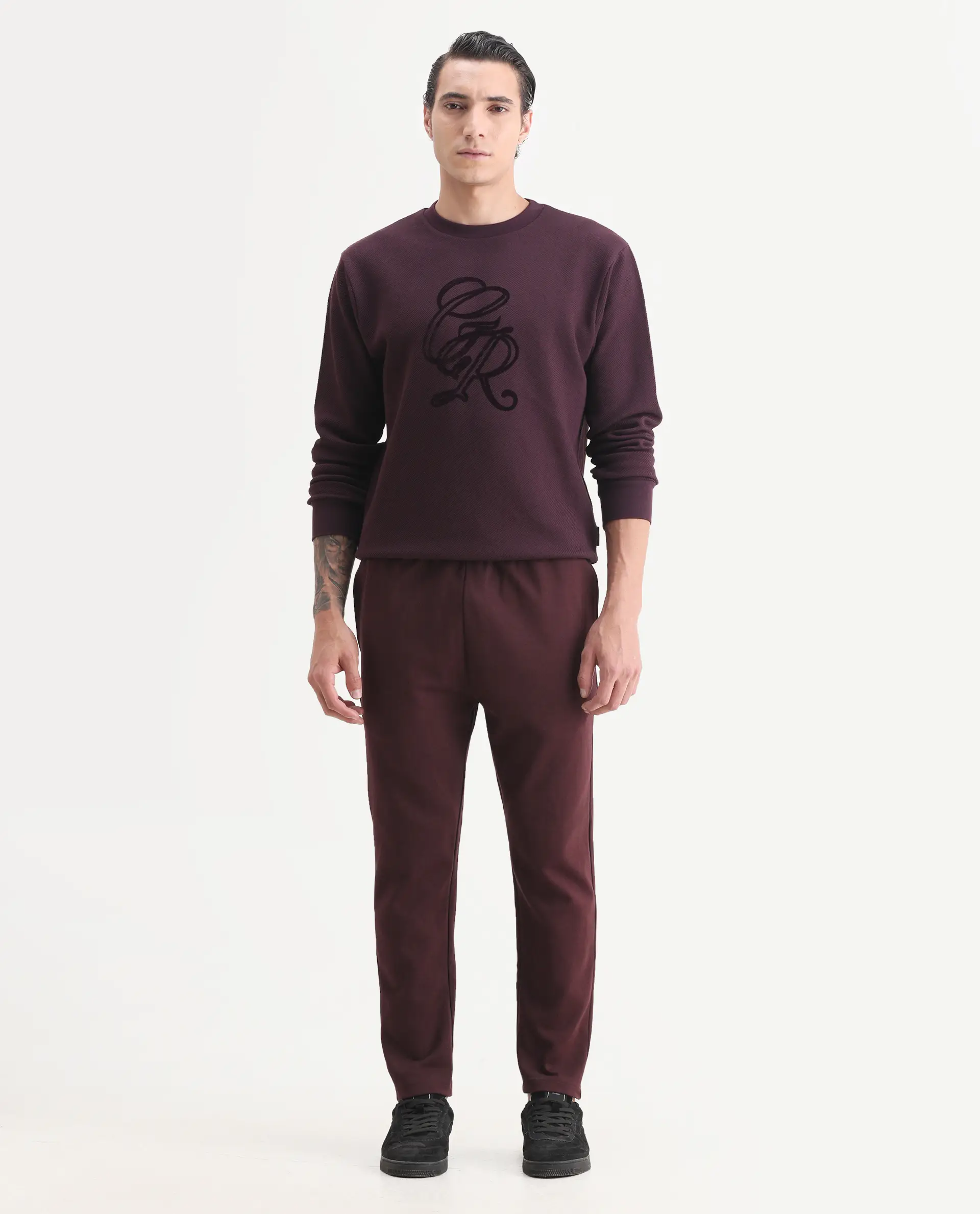 Rare Rabbit Men's Garon-B Dark Maroon Cotton Blend Fabric Regular Fit Plain Track Pant - Image 4