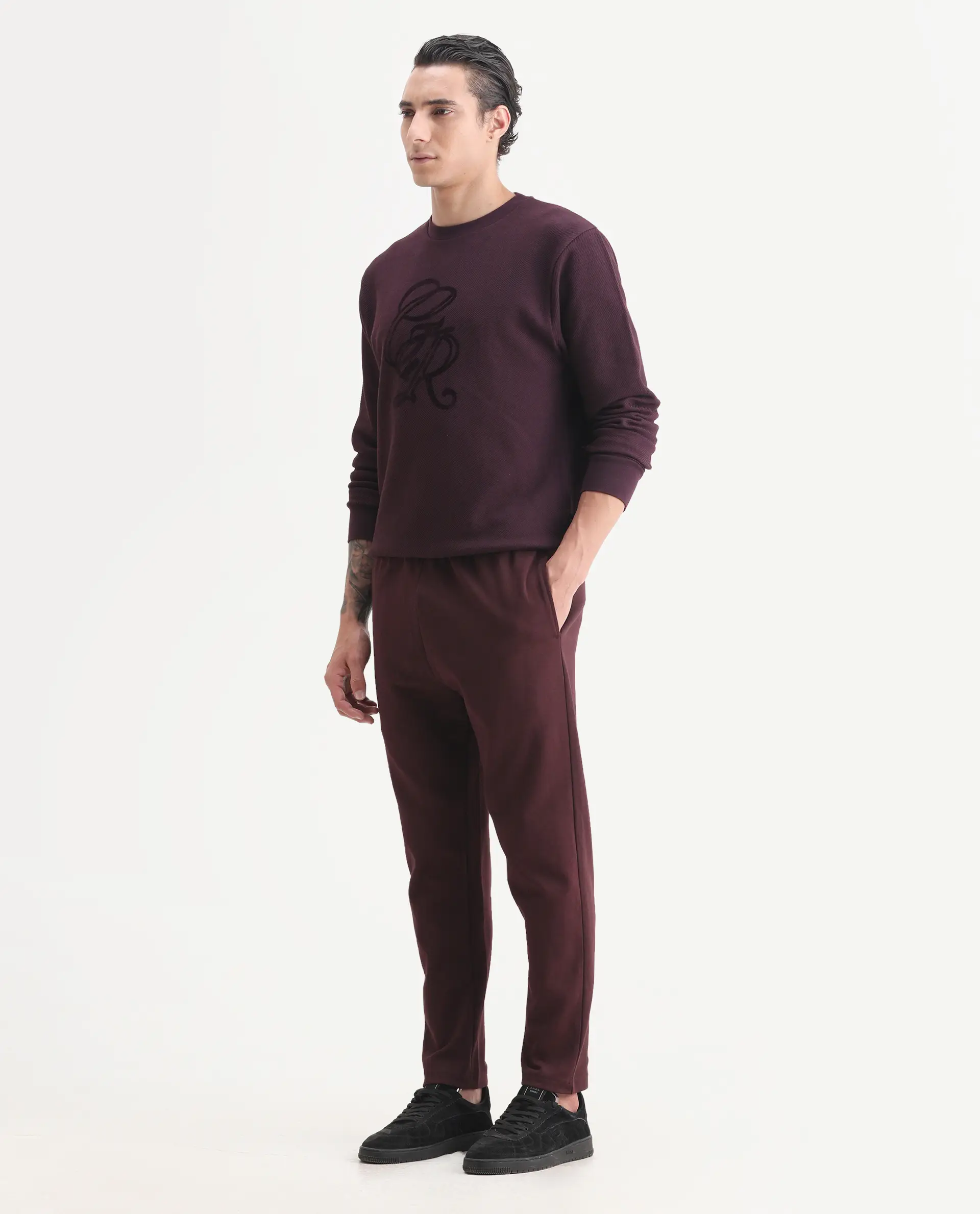 Rare Rabbit Men's Garon-B Dark Maroon Cotton Blend Fabric Regular Fit Plain Track Pant - Image 5