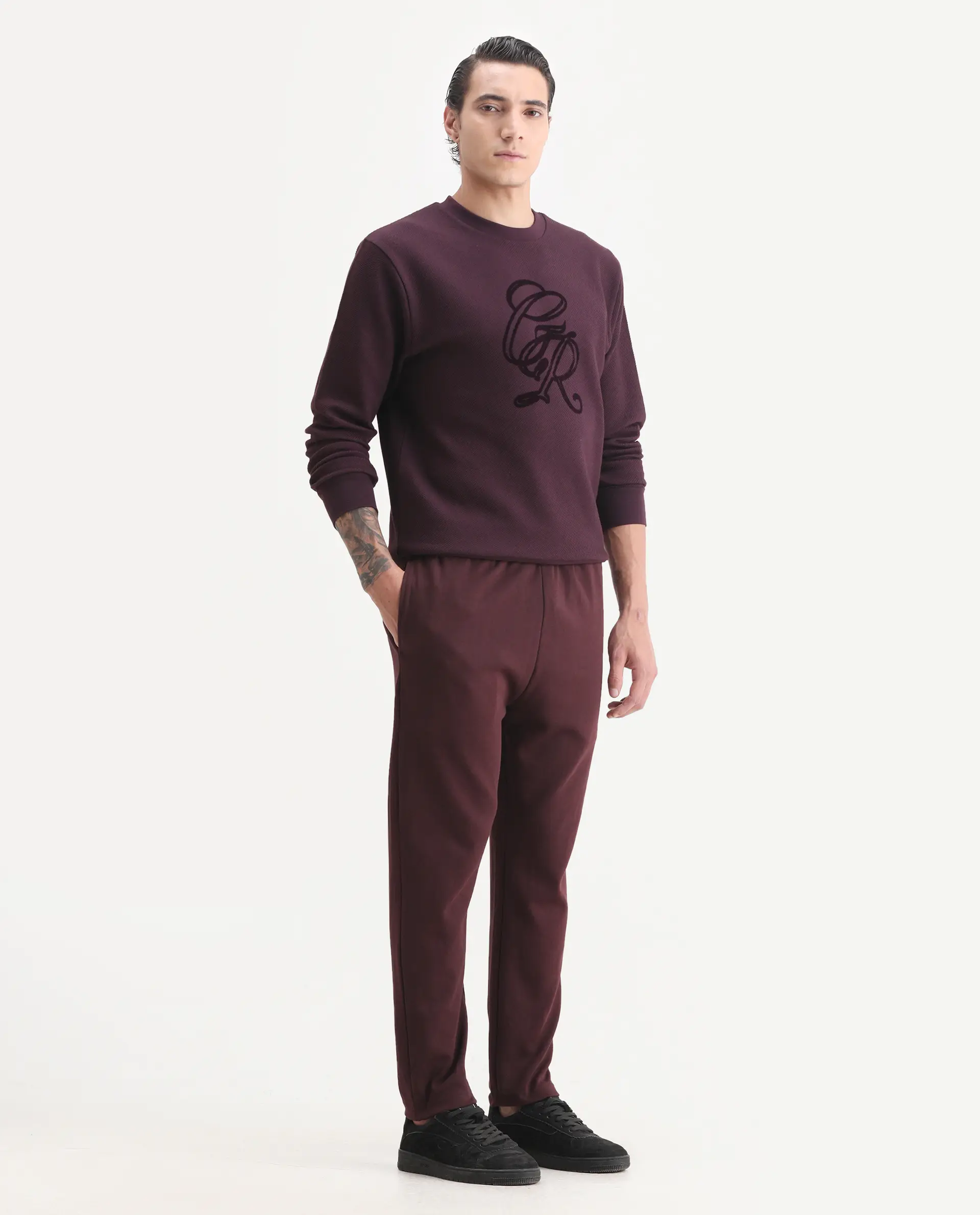 Rare Rabbit Men's Garon-B Dark Maroon Cotton Blend Fabric Regular Fit Plain Track Pant - Image 6