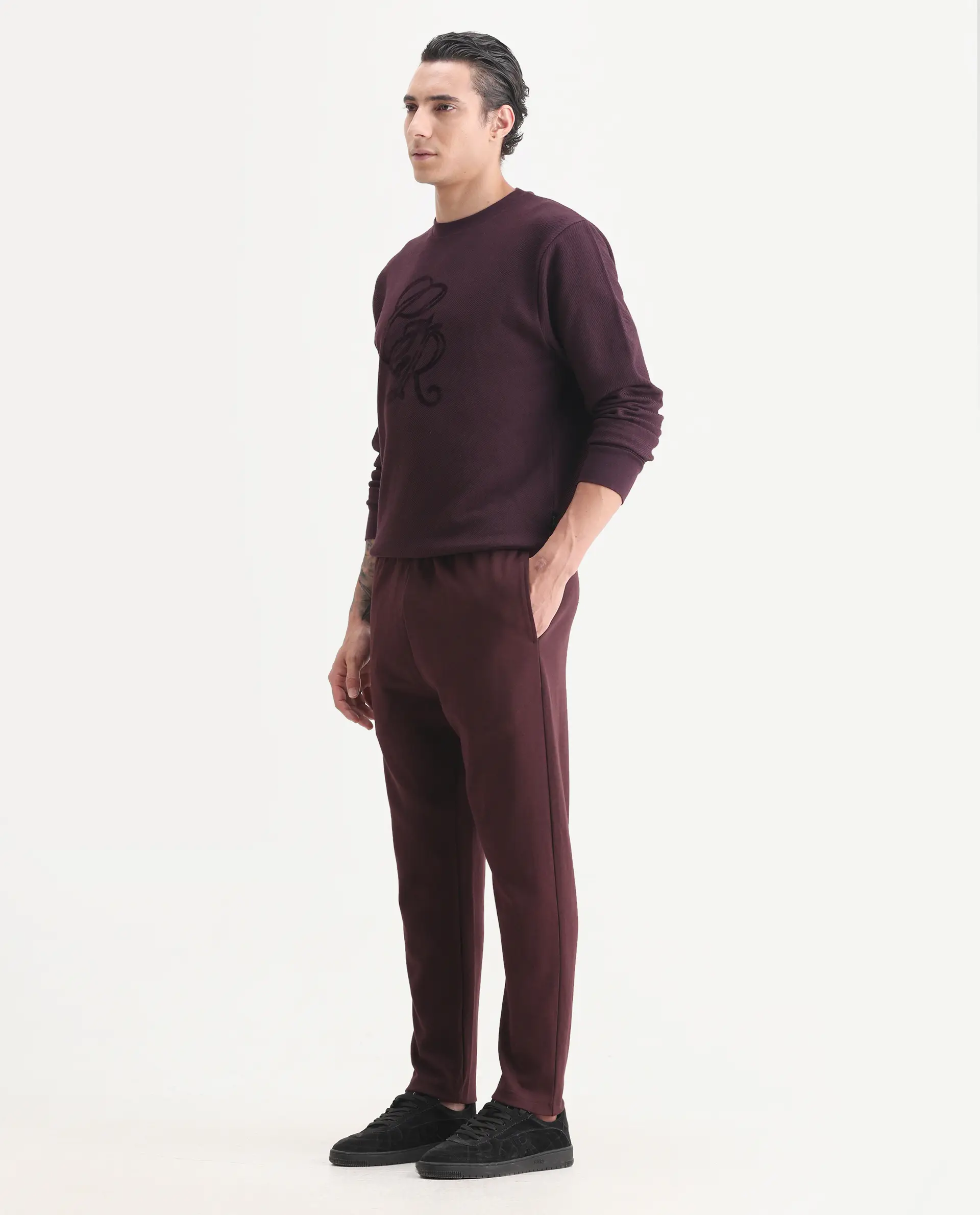 Rare Rabbit Men's Garon-B Dark Maroon Cotton Blend Fabric Regular Fit Plain Track Pant - Image 7