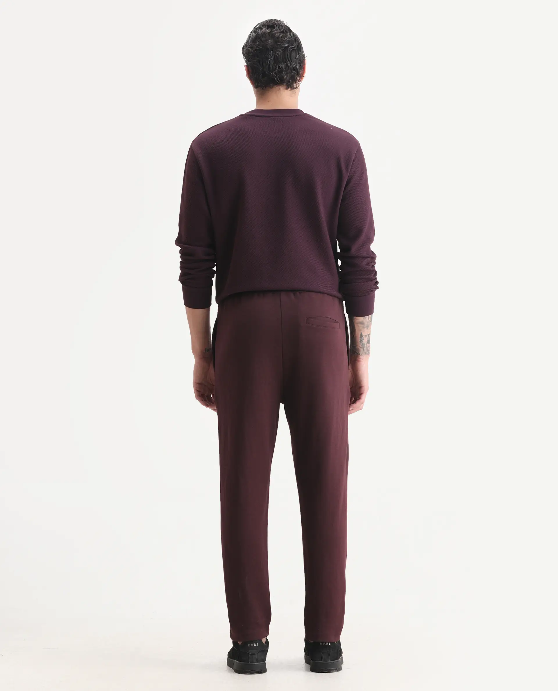 Rare Rabbit Men's Garon-B Dark Maroon Cotton Blend Fabric Regular Fit Plain Track Pant - Image 9