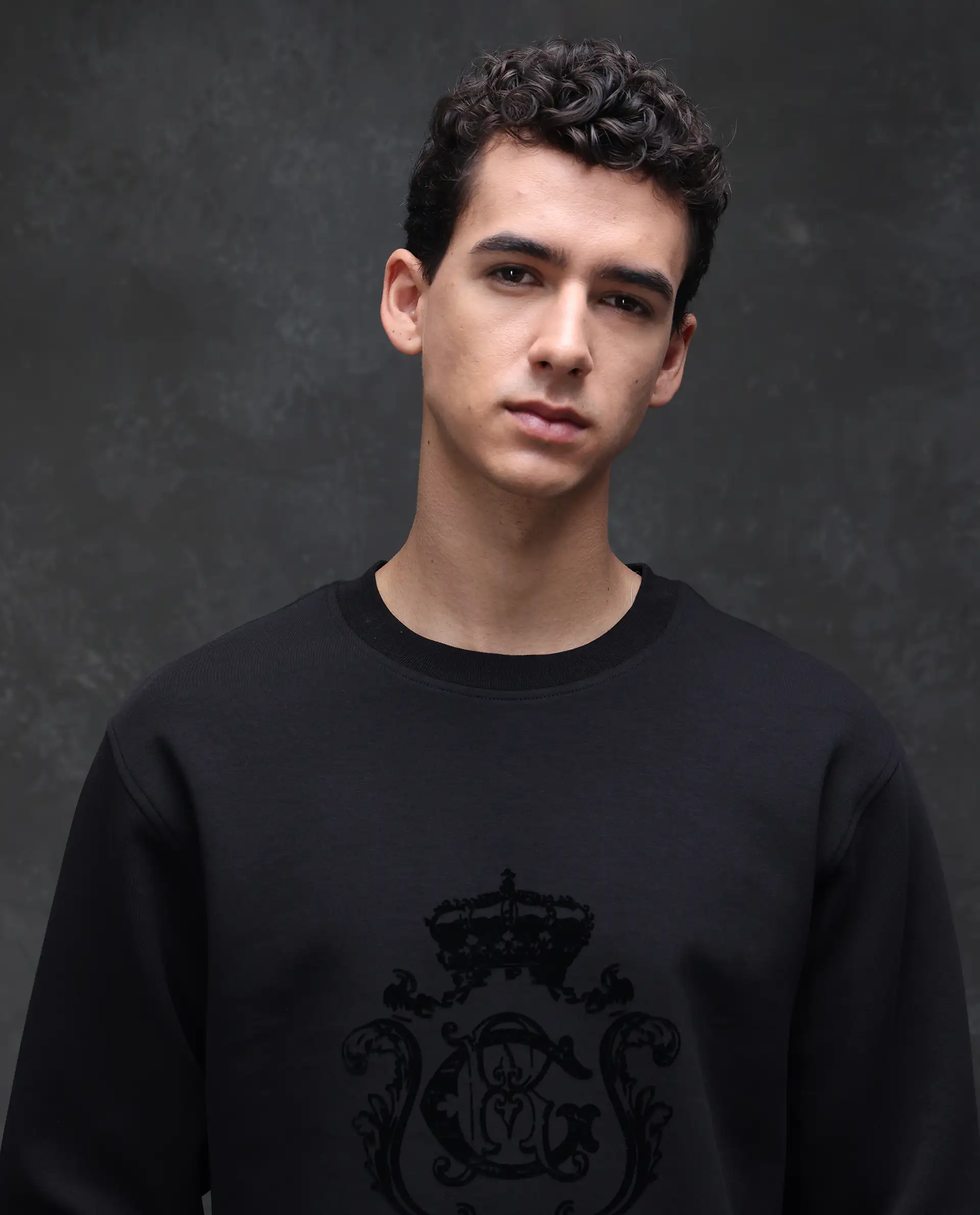 Rare Rabbit Men's Garon Black Cotton Blend Graphic Print Relaxed Fit Full Sleeve Crew Neck Sweatshirt - Image 5