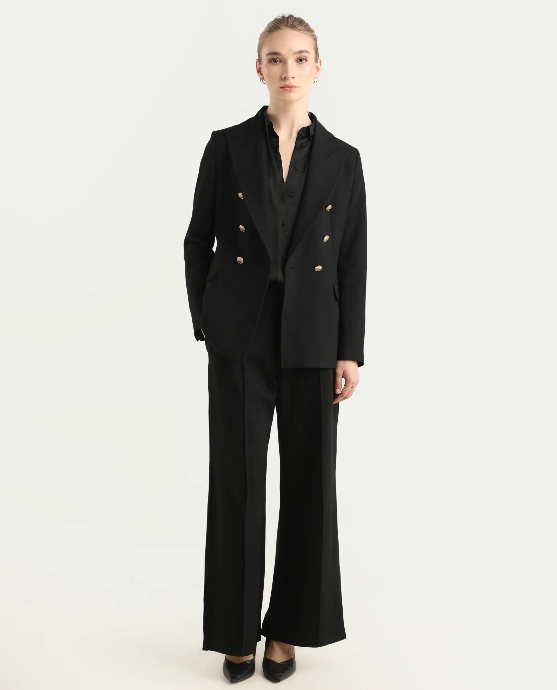 Rareism Women's Garoz Black Polyester Blend Fabric Full Sleeve Lapel Collar Plain Blazer - Image 10
