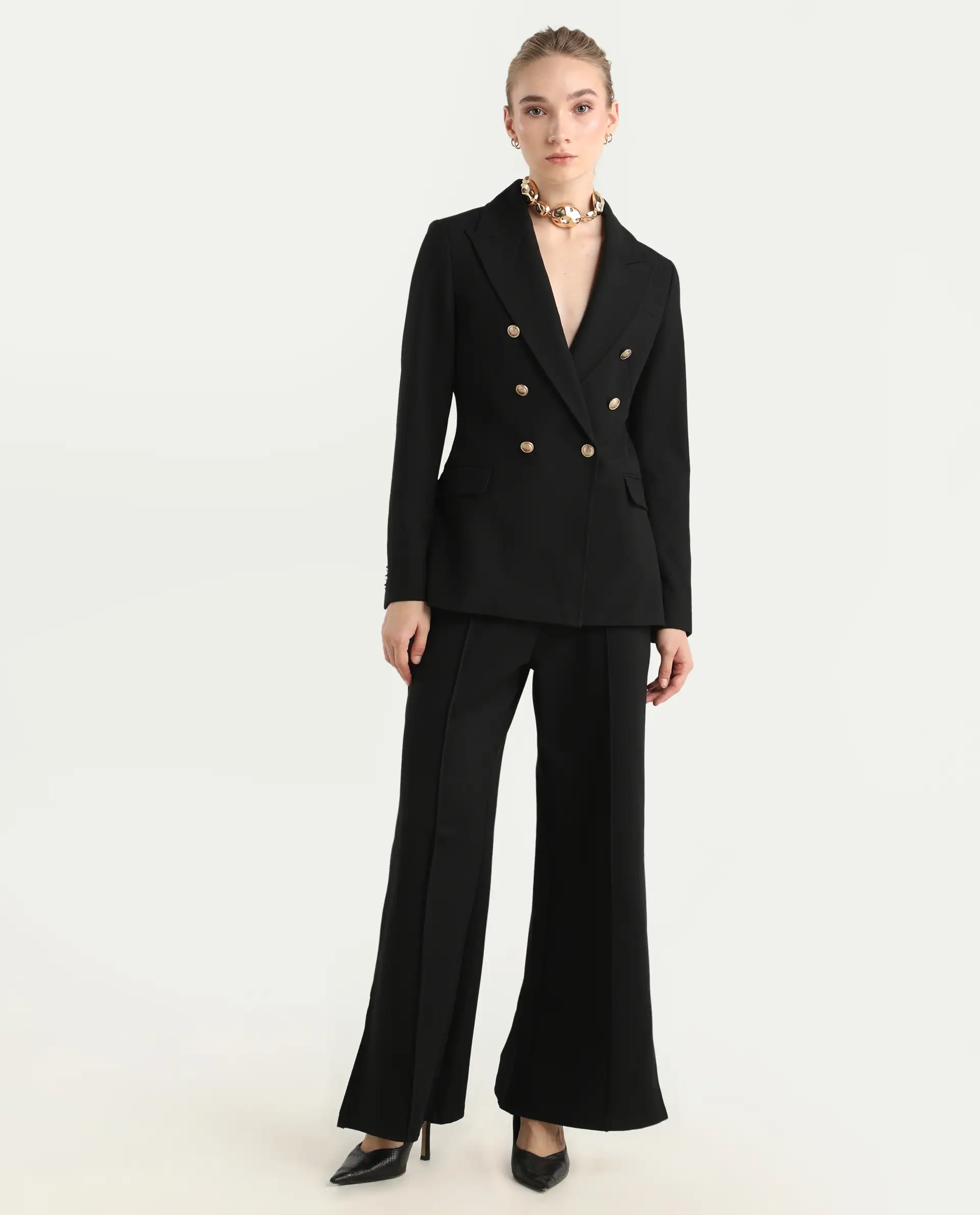 Rareism Women's Garoz Black Polyester Blend Fabric Full Sleeve Lapel Collar Plain Blazer - Image 2