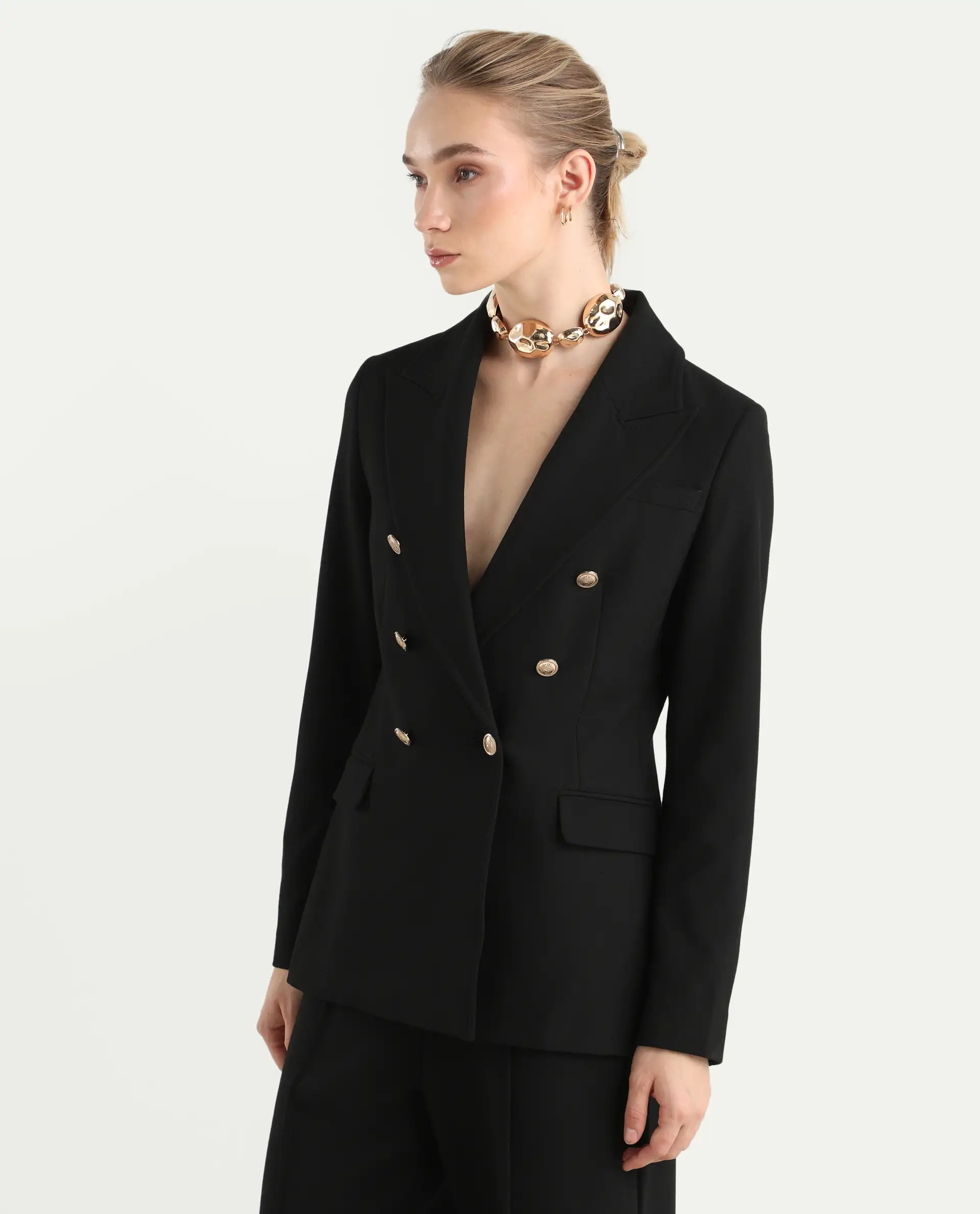 Rareism Women's Garoz Black Polyester Blend Fabric Full Sleeve Lapel Collar Plain Blazer - Image 4