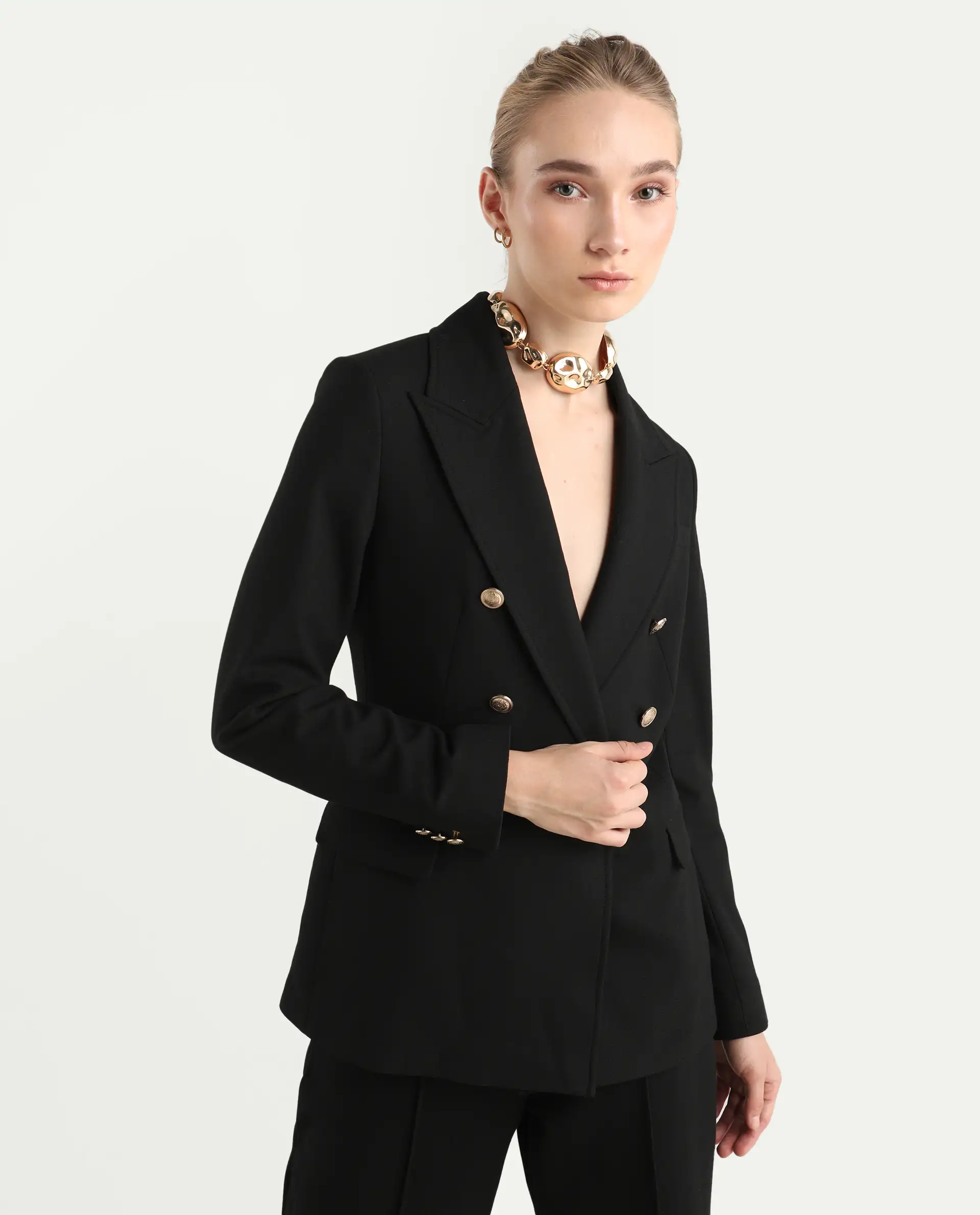 Rareism Women's Garoz Black Polyester Blend Fabric Full Sleeve Lapel Collar Plain Blazer - Image 6