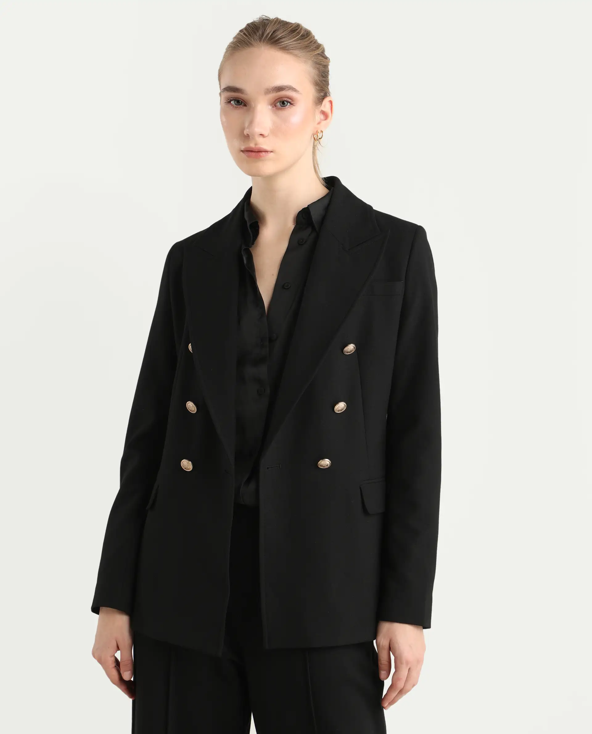 Rareism Women's Garoz Black Polyester Blend Fabric Full Sleeve Lapel Collar Plain Blazer - Image 7