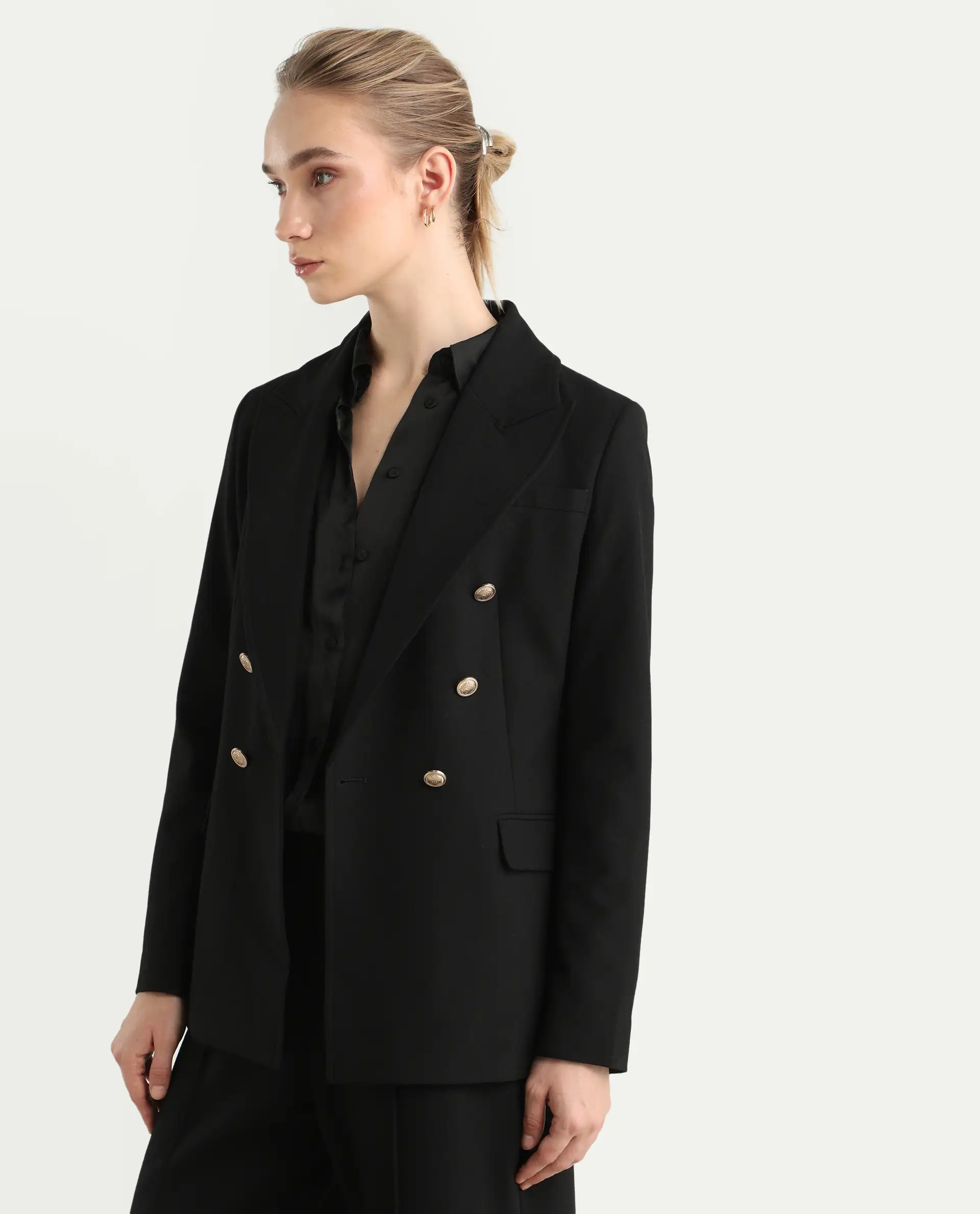 Rareism Women's Garoz Black Polyester Blend Fabric Full Sleeve Lapel Collar Plain Blazer - Image 8