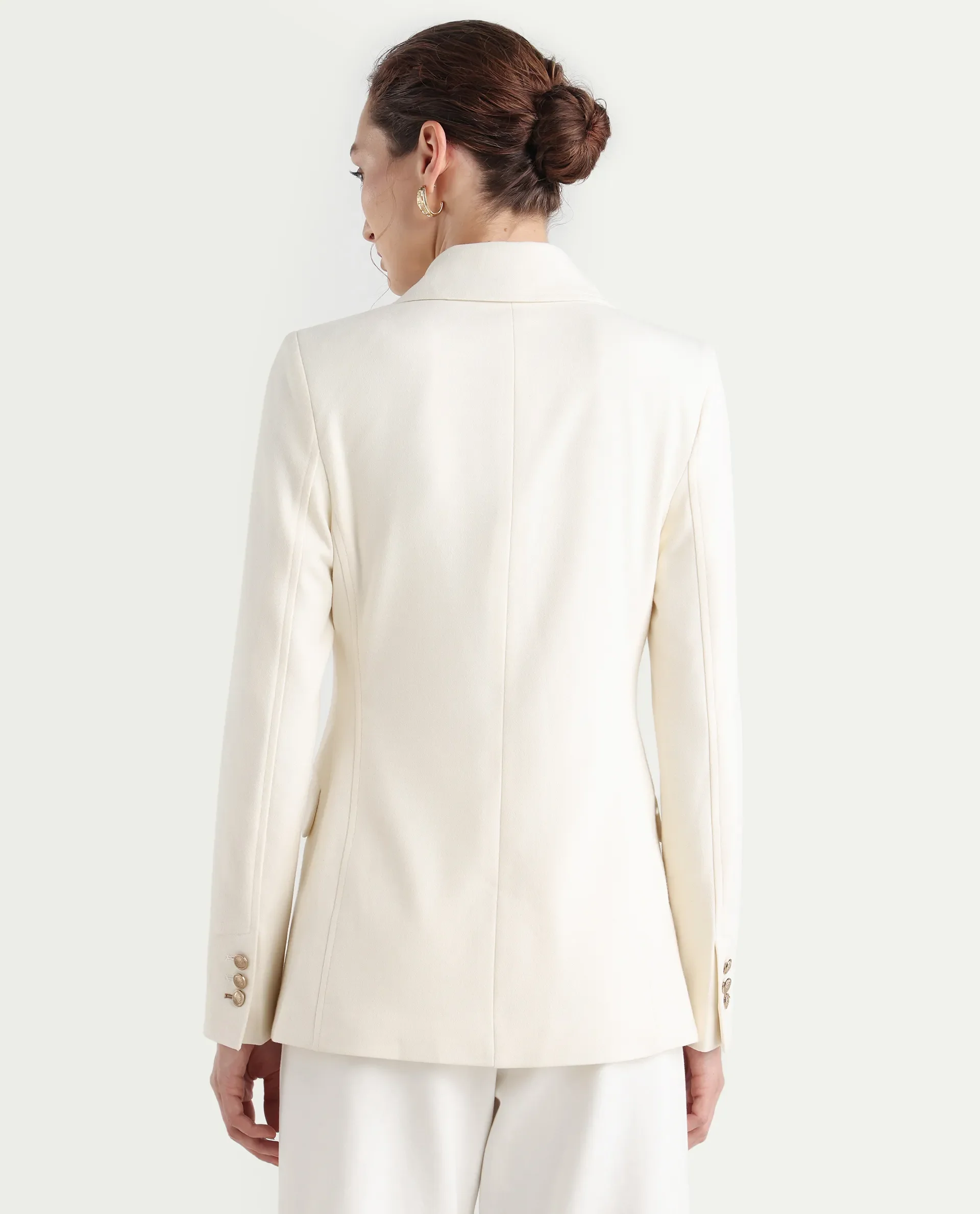 Rareism Women's Garoz Off White Polyester Blend Full Sleeve Lapel Collar Plain Blazer - Image 10