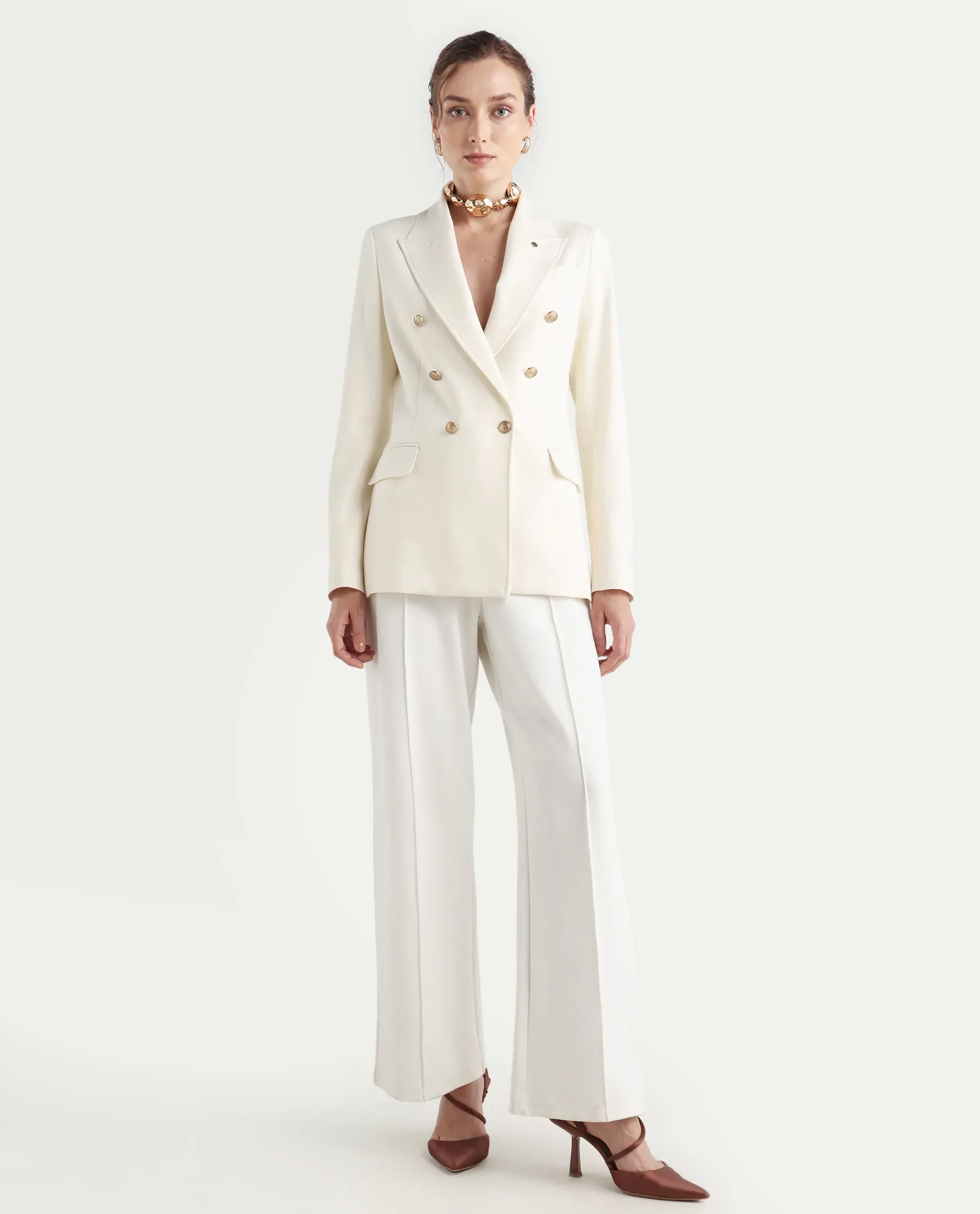 Rareism Women's Garoz Off White Polyester Blend Full Sleeve Lapel Collar Plain Blazer - Image 2