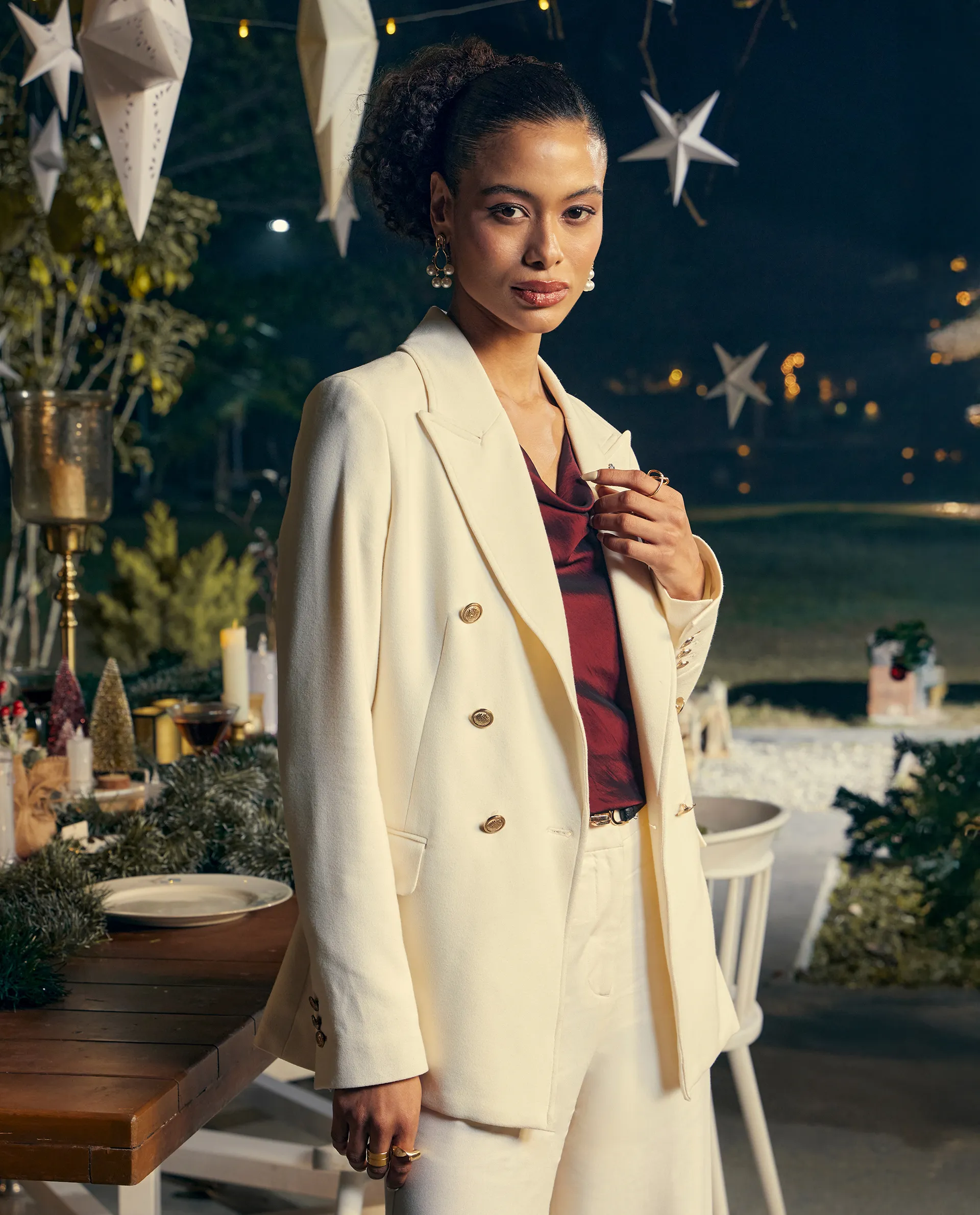 Rareism Women's Garoz Off White Polyester Blend Full Sleeve Lapel Collar Plain Blazer - Image 4