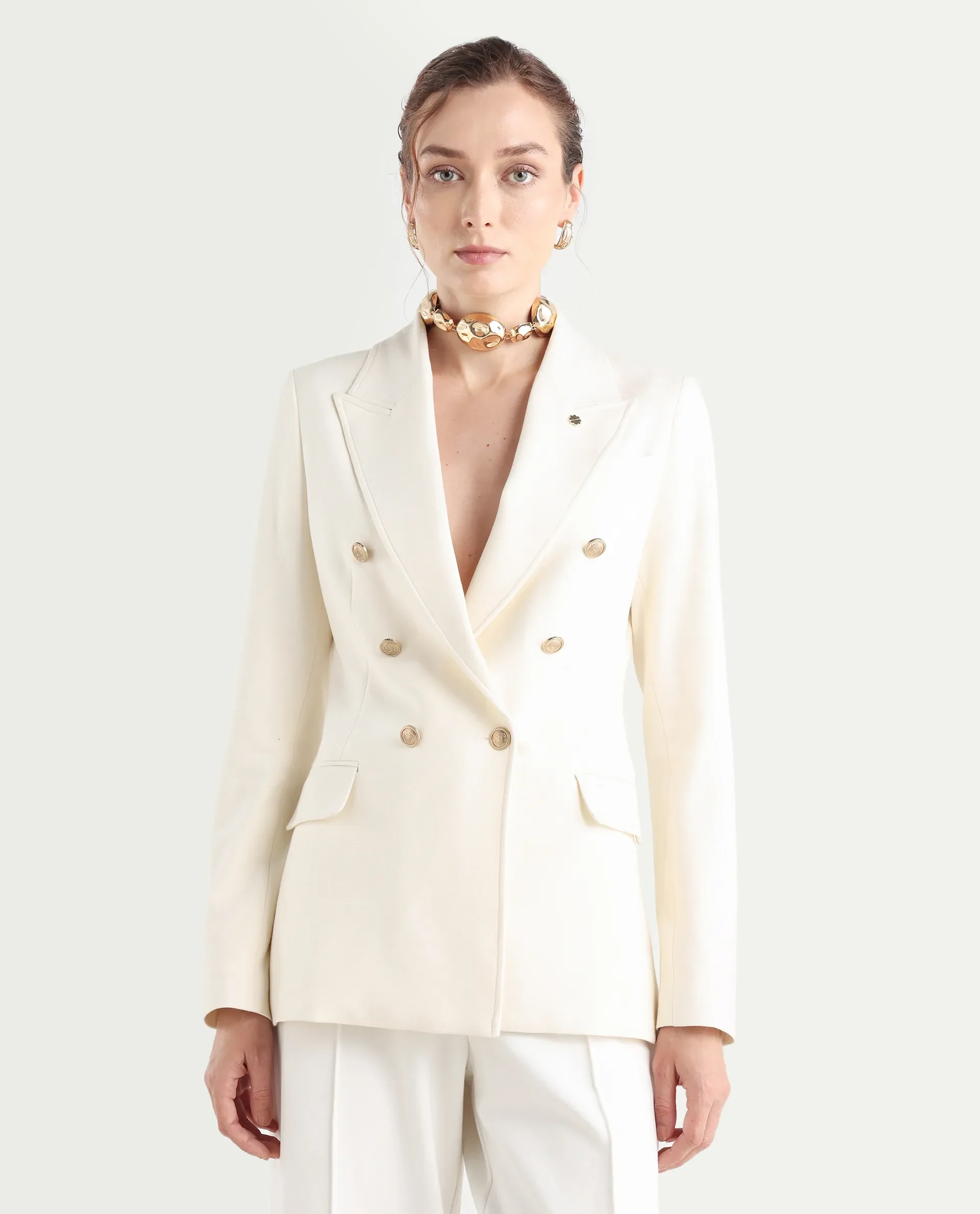 Rareism Women's Garoz Off White Polyester Blend Full Sleeve Lapel Collar Plain Blazer - Image 5