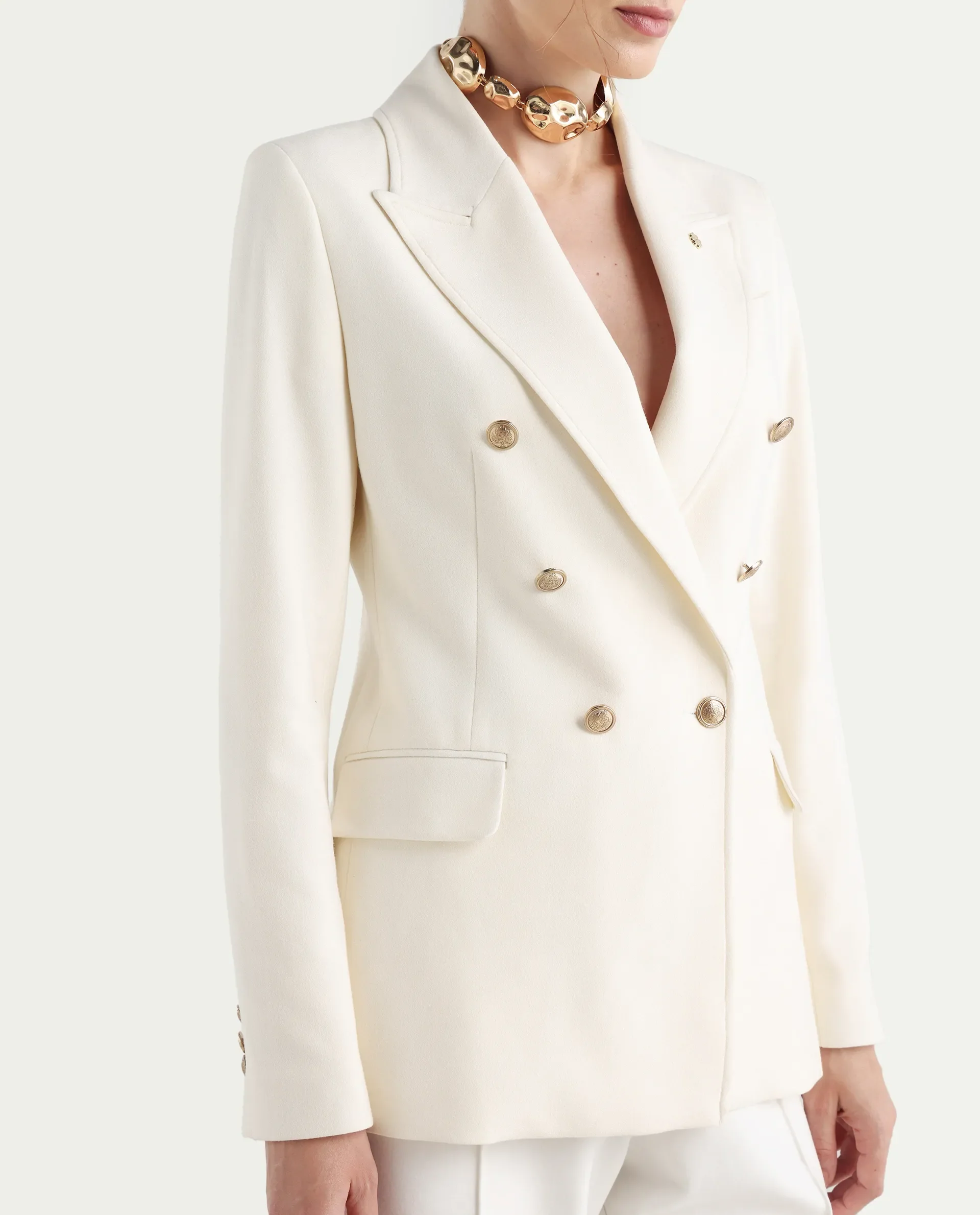Rareism Women's Garoz Off White Polyester Blend Full Sleeve Lapel Collar Plain Blazer - Image 7