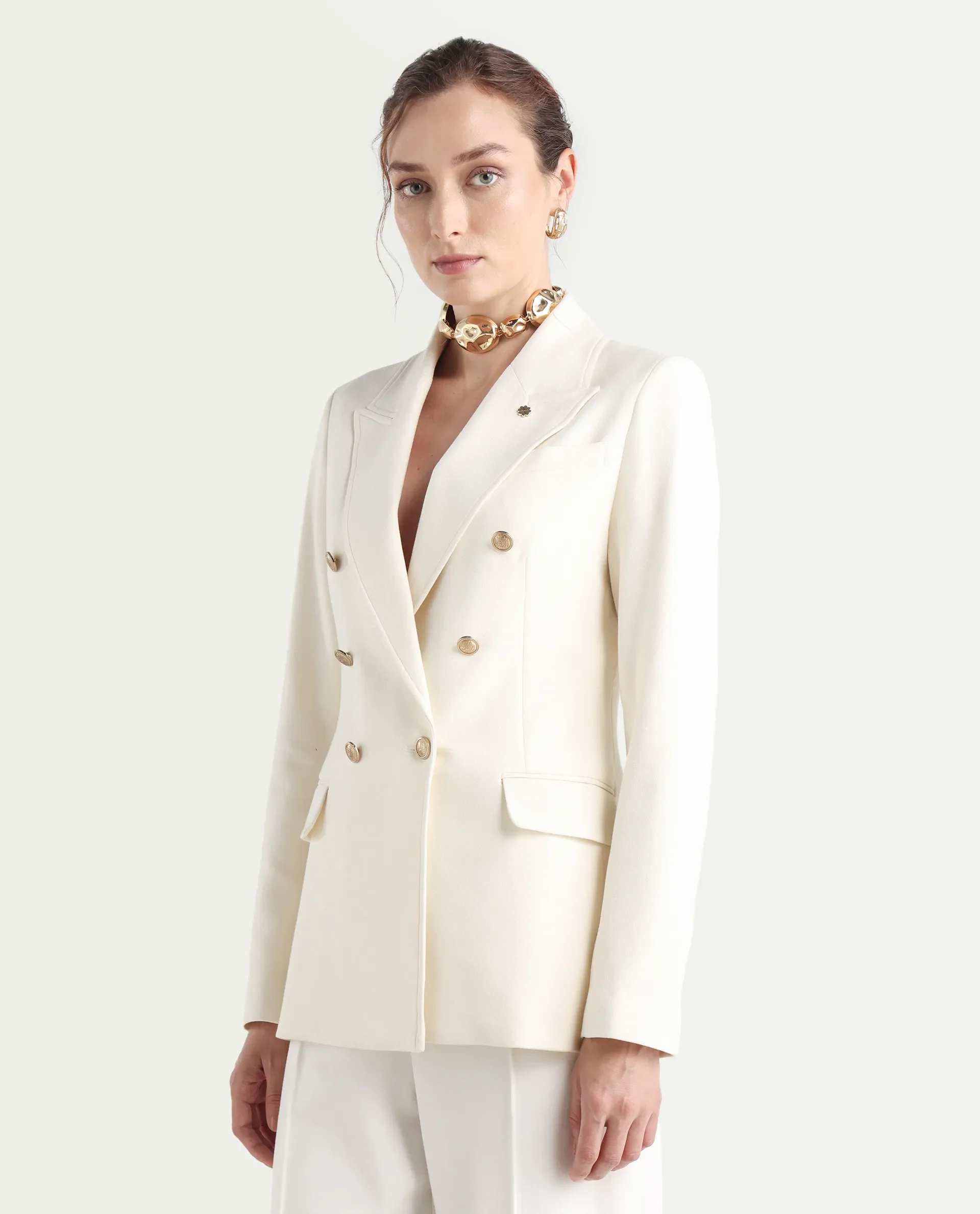 Rareism Women's Garoz Off White Polyester Blend Full Sleeve Lapel Collar Plain Blazer - Image 8